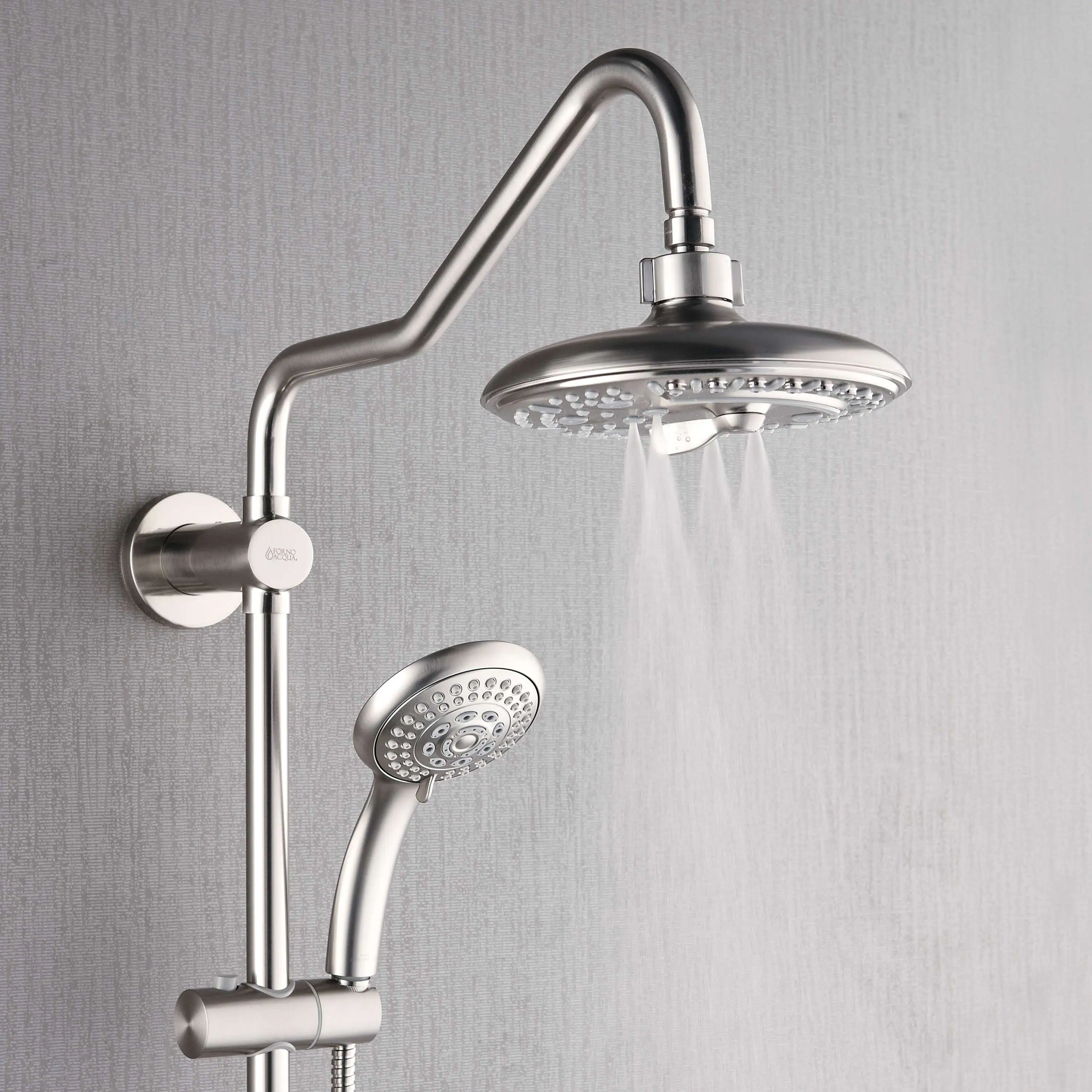 Forno Acqua Spa Retrofit 8-Inch Overhead Rainfall Shower with 1.8 GPM Flow Rate, Handheld, Body Jets, 6 Way Diverter in Brushed Nickel (SC32BN-C8) - Image 5