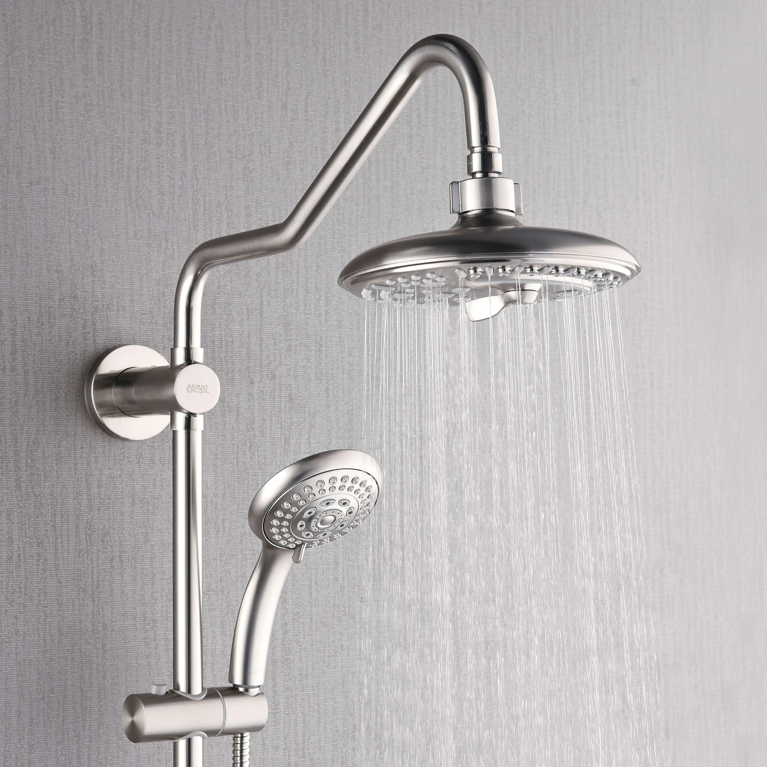 Forno Acqua Spa Retrofit 8-Inch Overhead Rainfall Shower with 1.8 GPM Flow Rate, Handheld, Body Jets, 6 Way Diverter in Brushed Nickel (SC32BN-C8) - Image 6