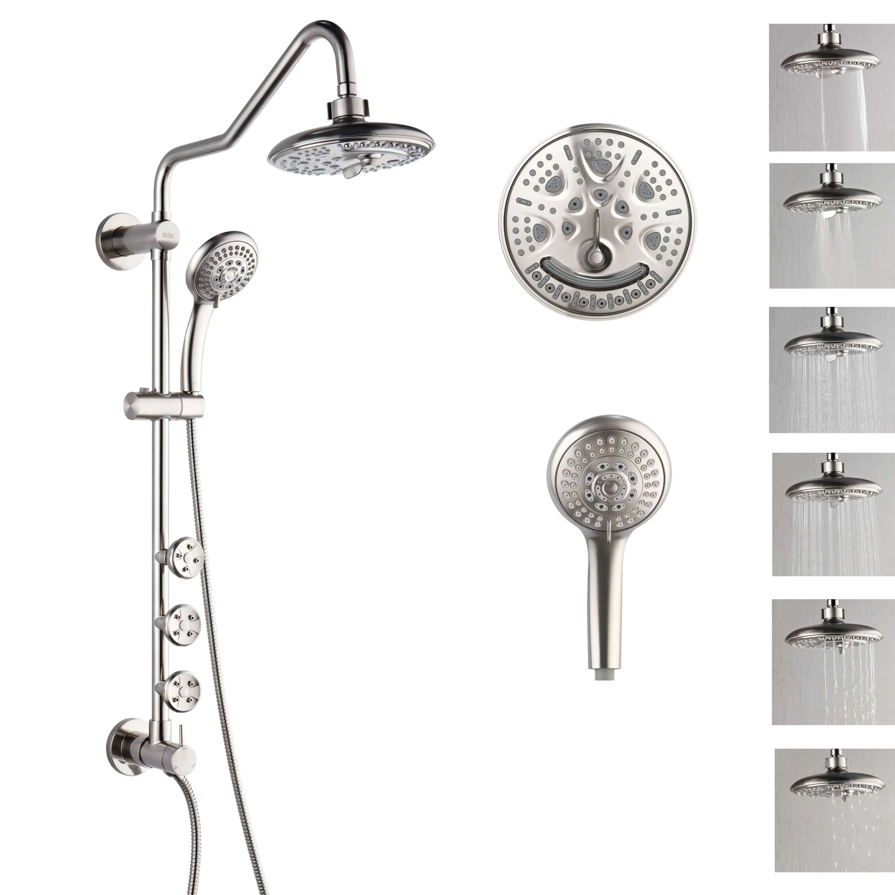 Forno Acqua Spa Retrofit 8-Inch Overhead Rainfall Shower with 1.8 GPM Flow Rate, Handheld, Body Jets, 6 Way Diverter in Brushed Nickel (SC32BN-C8) - Image 8