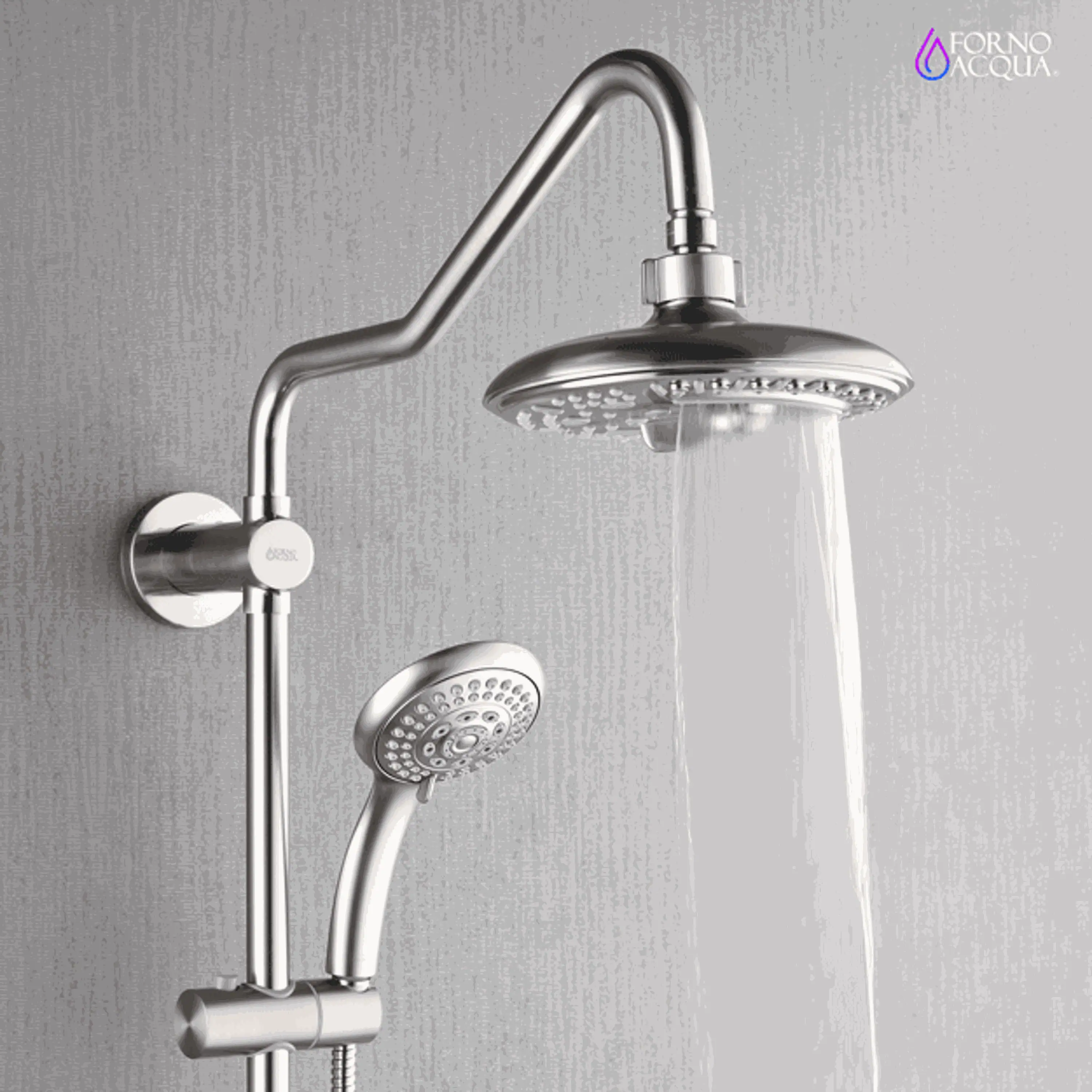Forno Acqua Spa Retrofit 8-Inch Ovearhead Rainfall Shower with 2.5 GPM Flow Rate, Handheld, Body Jets, 6 Way Diverter in Brushed Nickel (SC32BN-C2) - Image 6