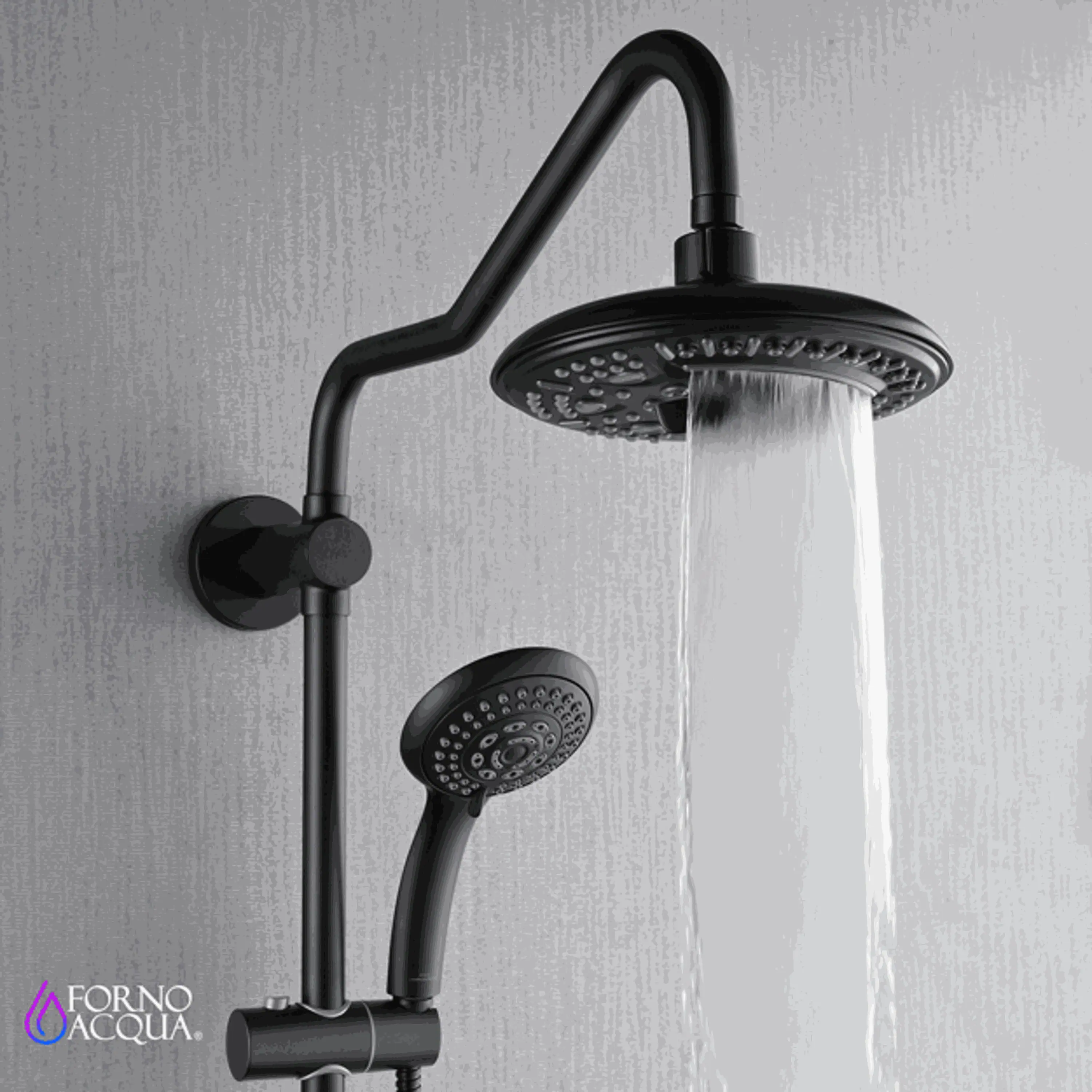 Forno Acqua Spa Retrofit 8-Inch Overhead Rainfall Shower with 2.5 GPM Flow Rate, Handheld, Body Jets, 6 Way Diverter in Matte Black (SC32BK-C2) - Image 5