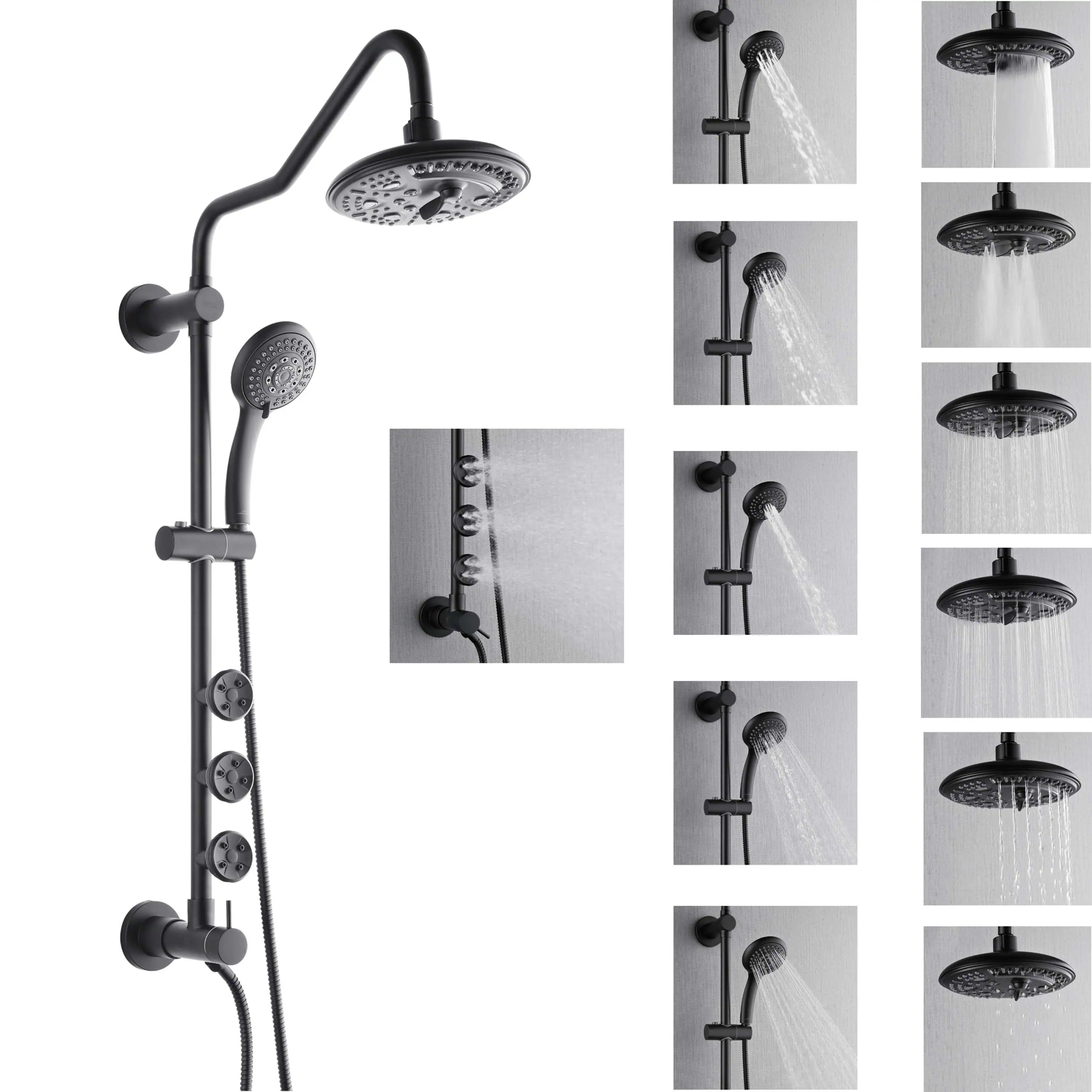 Forno Acqua Spa Retrofit 8-Inch Overhead Rainfall Shower with 2.5 GPM Flow Rate, Handheld, Body Jets, 6 Way Diverter in Matte Black (SC32BK-C2) - Image 9
