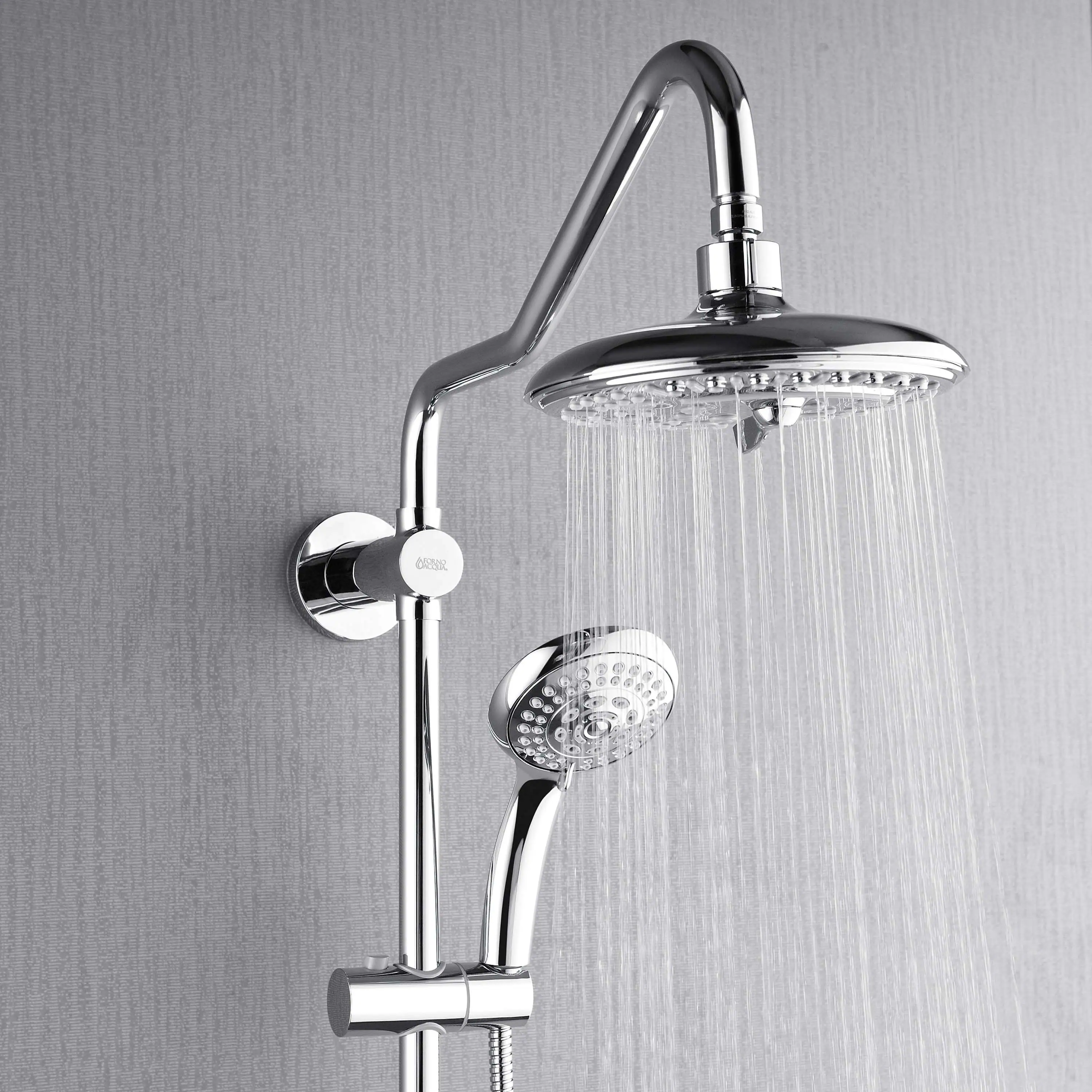 Forno Acqua Spa Retrofit 8-Inch Overhead Rainfall Shower with 1.8 GPM Flow Rate, Handheld, Body Jets, 6 Way Diverter in Polished Stainless Steel (SC32CP-C8) - Image 3