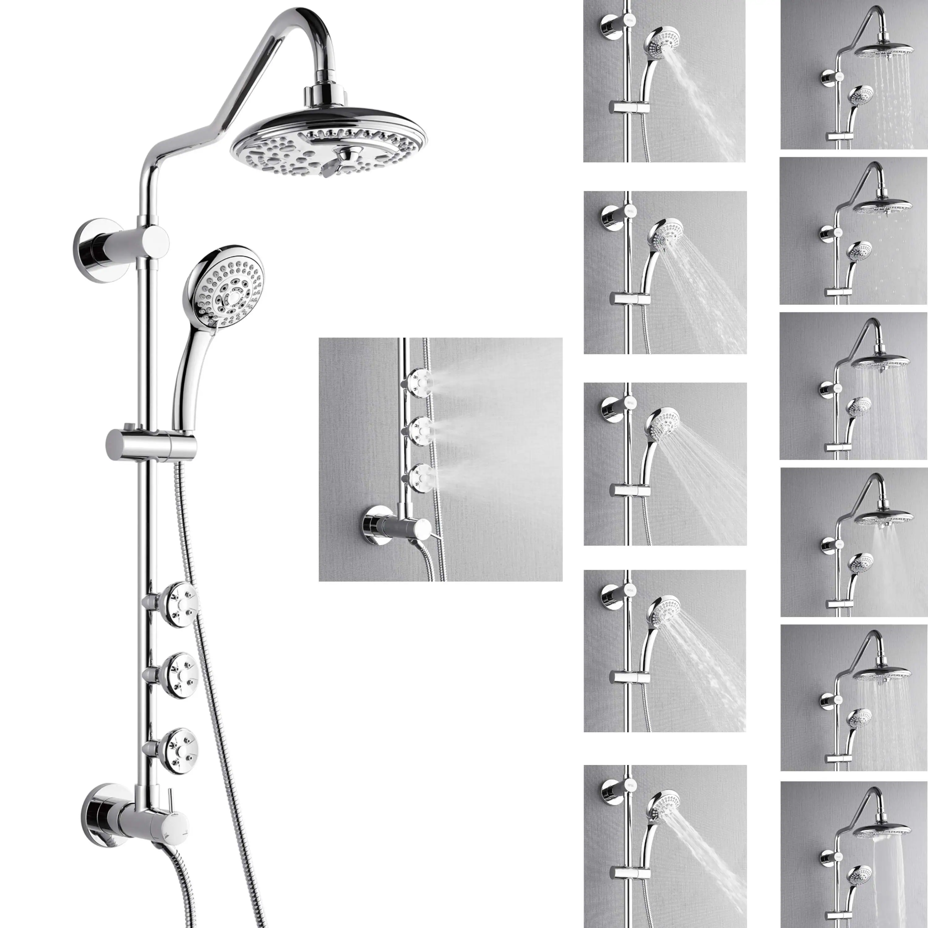 Forno Acqua Spa Retrofit 8-Inch Overhead Rainfall Shower with 2.5 GPM Flow Rate, Handheld, Body Jets, 6 Way Diverter in Polished Stainless Steel (SC32CP-C2) - Image 7