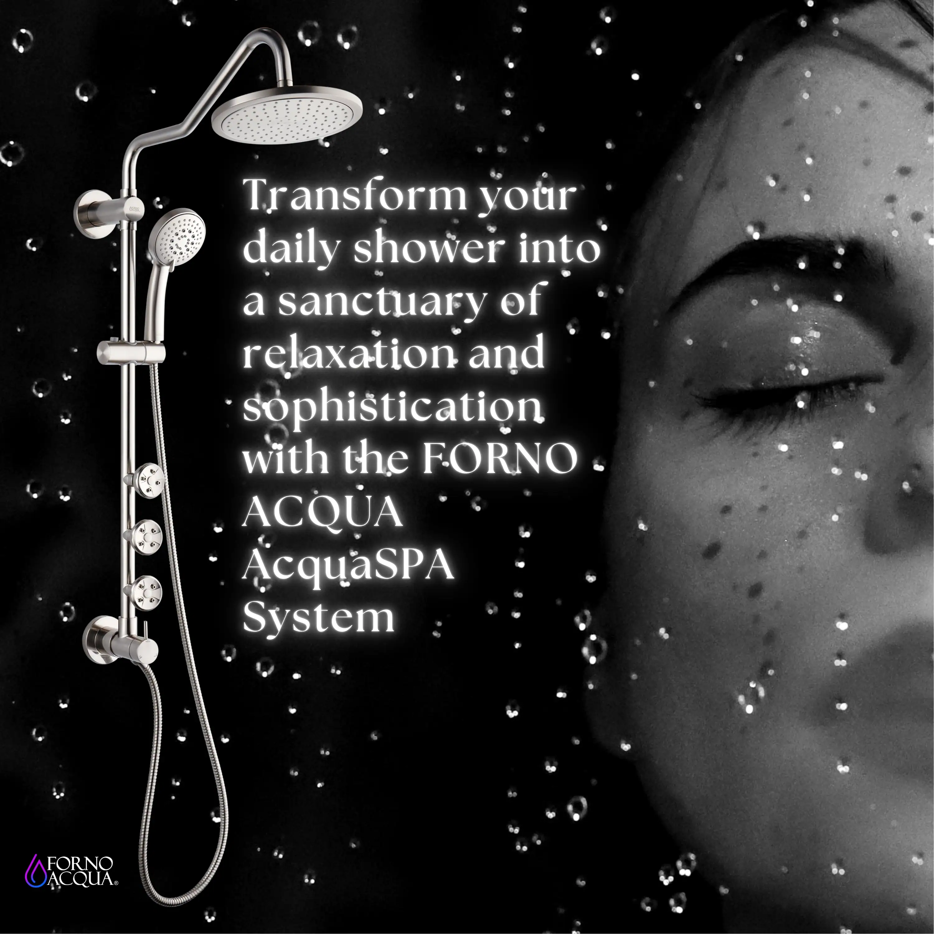 Forno Acqua Spa Retrofit 9-Inch Overhead Rainfall  Shower with 1.8 GPM Flow Rate, Handheld, Body Jets, 6 Way Diverter in Brushed Nickel (SC31BN-C8) - Image 11