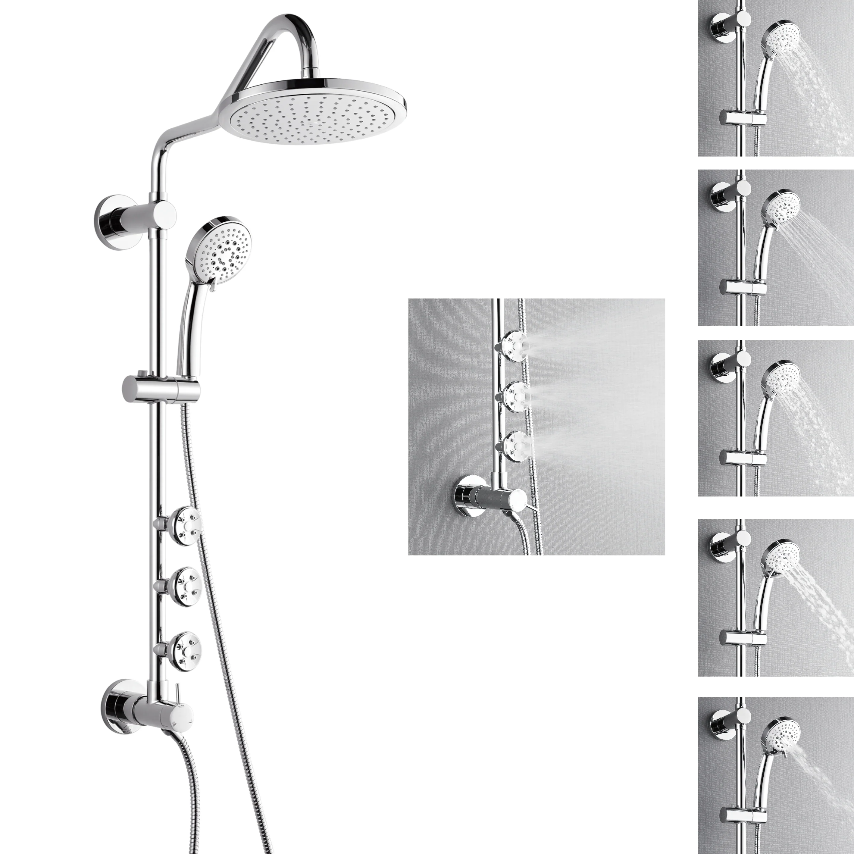 Forno Acqua Spa Retrofit 9-Inch Overhead Rainfall Shower with 1.8 GPM Flow Rate, Handheld, Body Jets, 6 Way Diverter in Polished Stainless Steel (SC31CP-C8) - Image 6