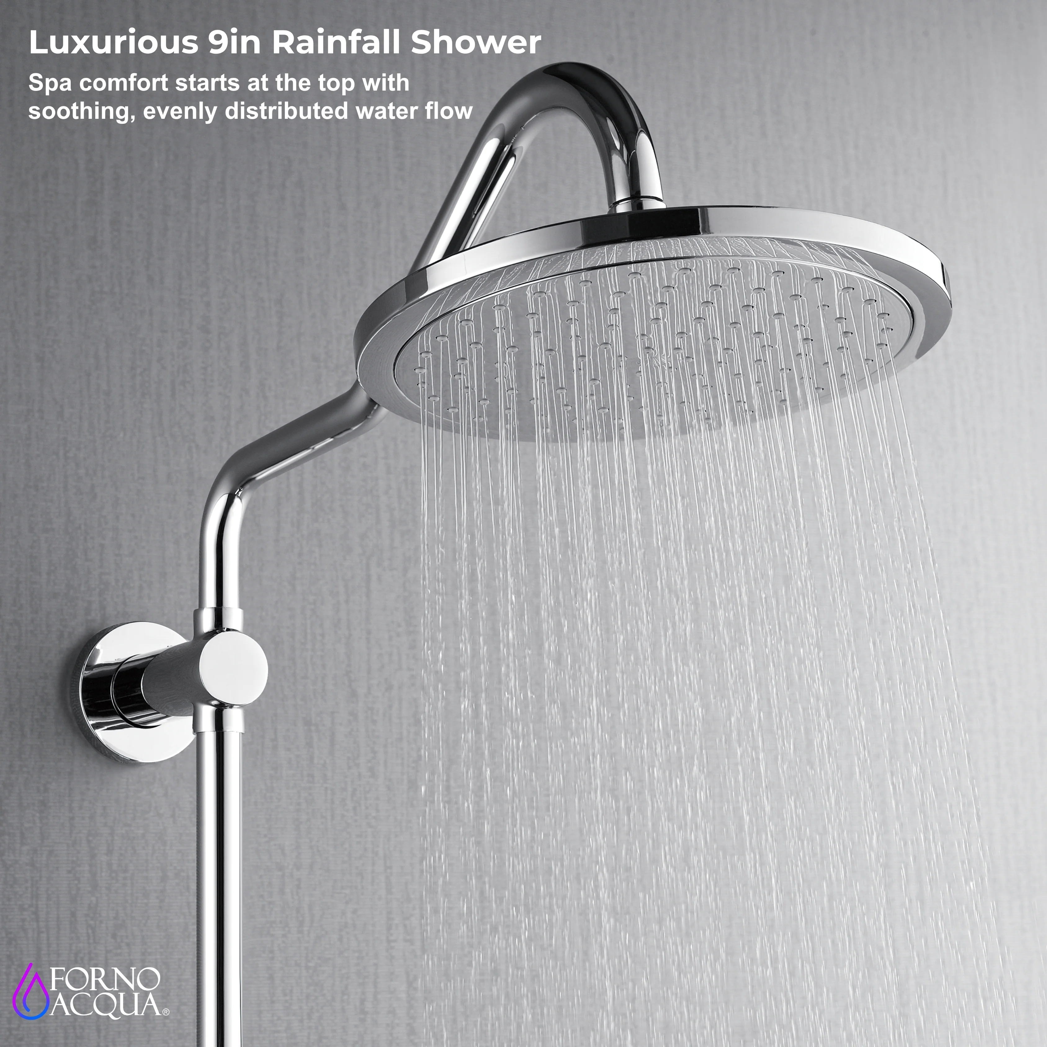 Forno Acqua Spa Retrofit 9-Inch Overhead Rainfall Shower with 1.8 GPM Flow Rate, Handheld, Body Jets, 6 Way Diverter in Polished Stainless Steel (SC31CP-C8) - Image 9
