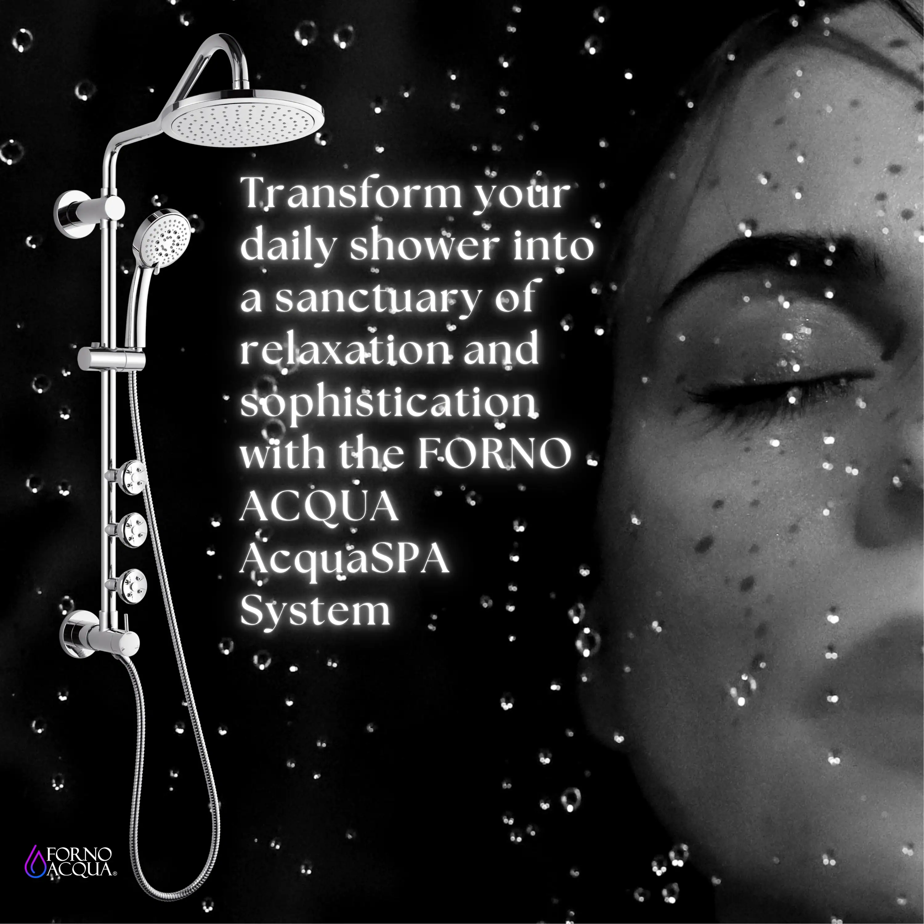 Forno Acqua Spa Retrofit 9-Inch Overhead Rainfall Shower with 2.5 GPM Flow Rate, Handheld, Body Jets, 6 Way Diverter in Polished Stainless Steel (SC31CP-C2) - Image 10
