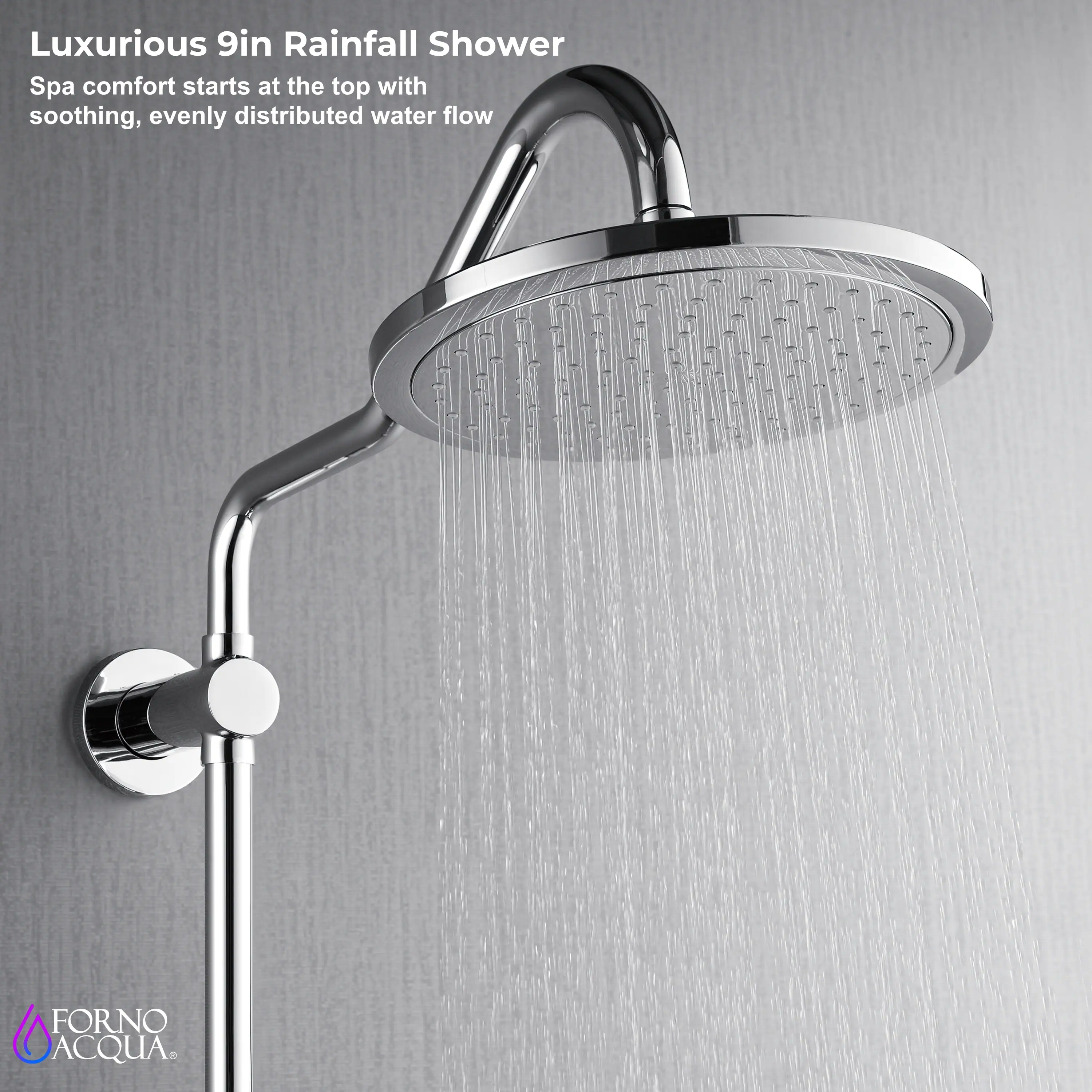 Forno Acqua Spa Retrofit 9-Inch Overhead Rainfall Shower with 2.5 GPM Flow Rate, Handheld, Body Jets, 6 Way Diverter in Polished Stainless Steel (SC31CP-C2) - Image 9