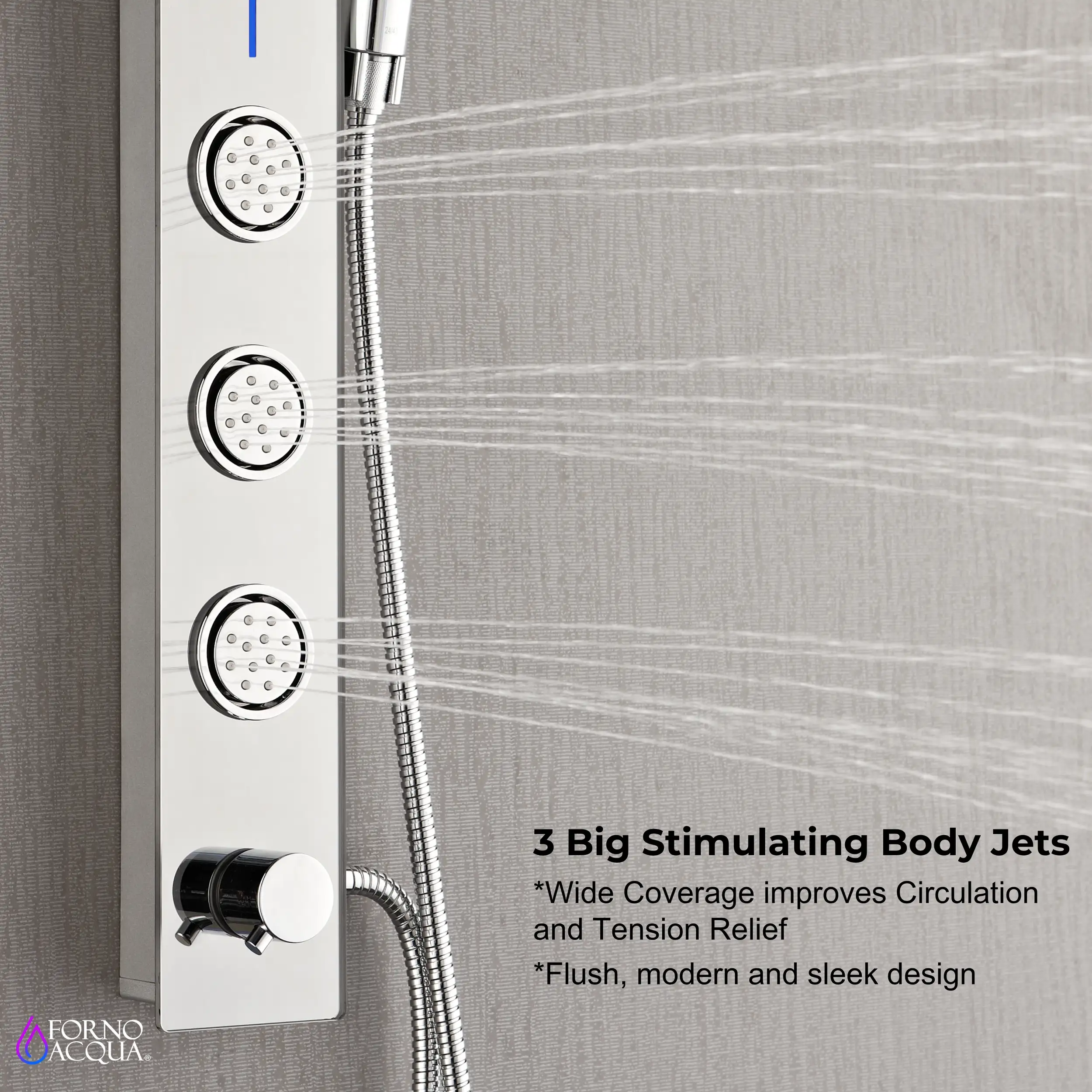 Forno Acqua Spa 9-Inch Overhead Rainfall Shower Panel with 1.8 GPM Flow Rate and SensoTEMP in Mirrored Stainless Steel Finish (SL31MC-L8) - Image 6