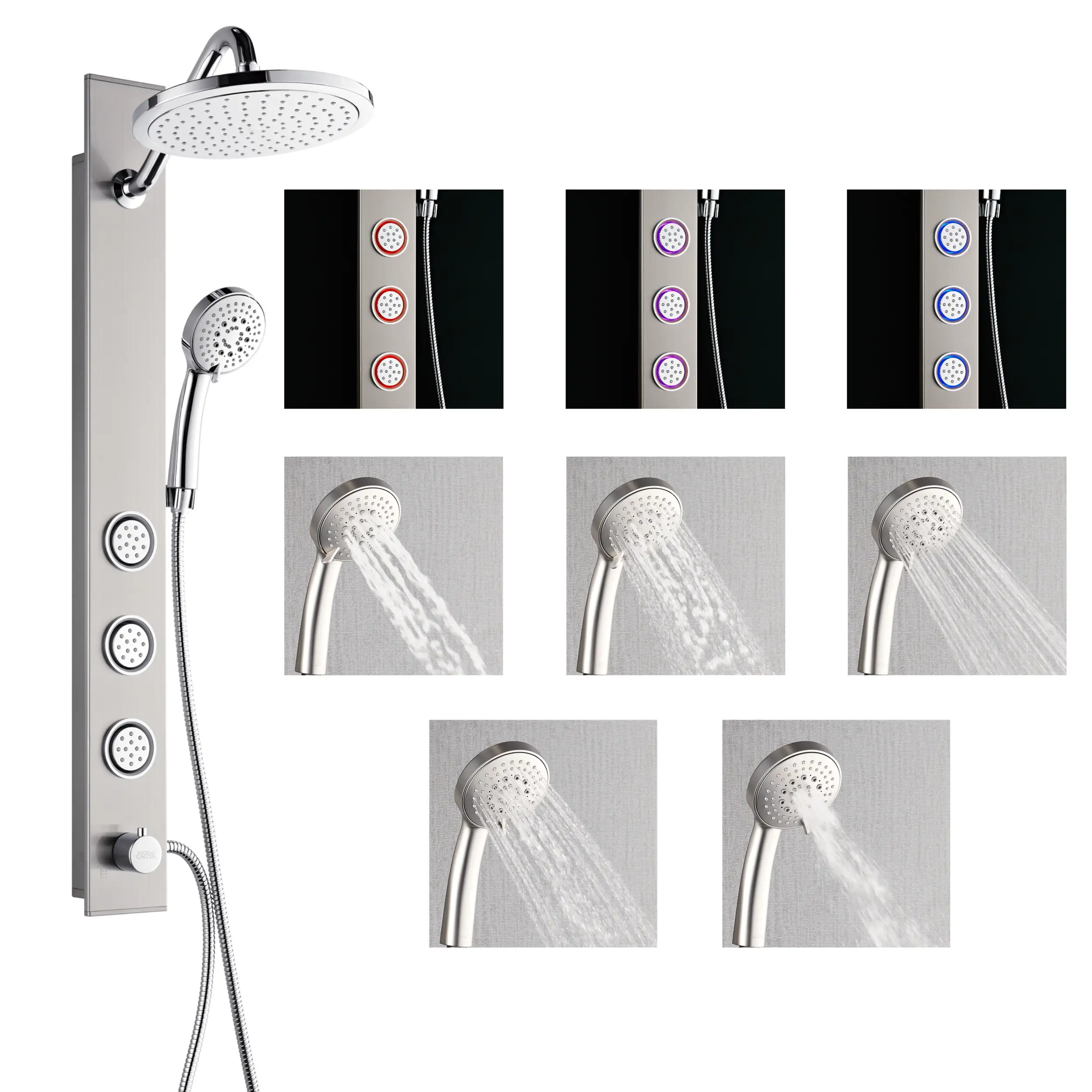 Forno Acqua Spa 9-Inch Overhead Rainfall Shower Panel with 1.8 GPM Flow Rate and SensoTemp, Handheld, Body Jets in Stainless Steel (SL31BC-L8) - Image 12