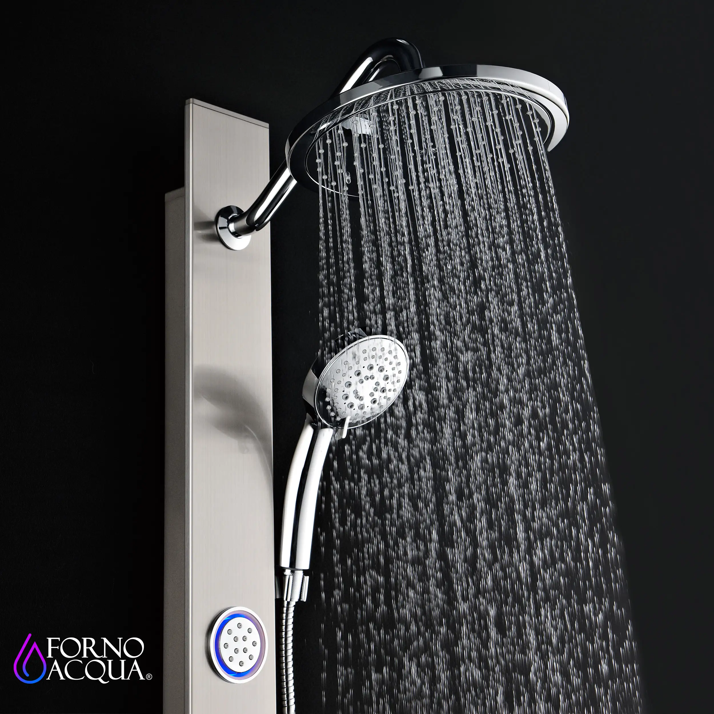 Forno Acqua Spa 9-Inch Overhead Rainfall Shower Panel with 1.8 GPM Flow Rate and SensoTemp, Handheld, Body Jets in Stainless Steel (SL31BC-L8) - Image 4