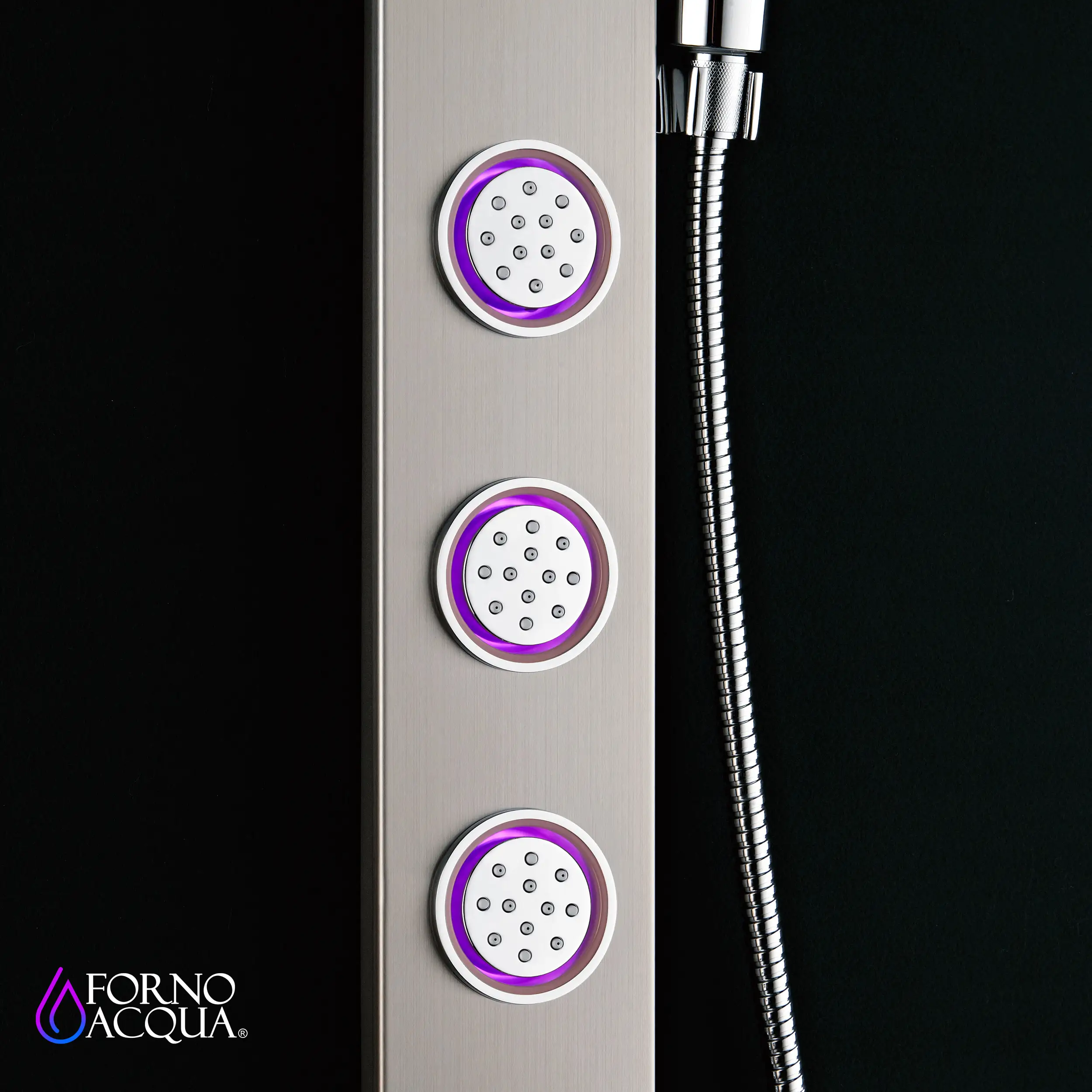 Forno Acqua Spa 9-Inch Overhead Rainfall Shower Panel with 1.8 GPM Flow Rate and SensoTemp, Handheld, Body Jets in Stainless Steel (SL31BC-L8) - Image 6