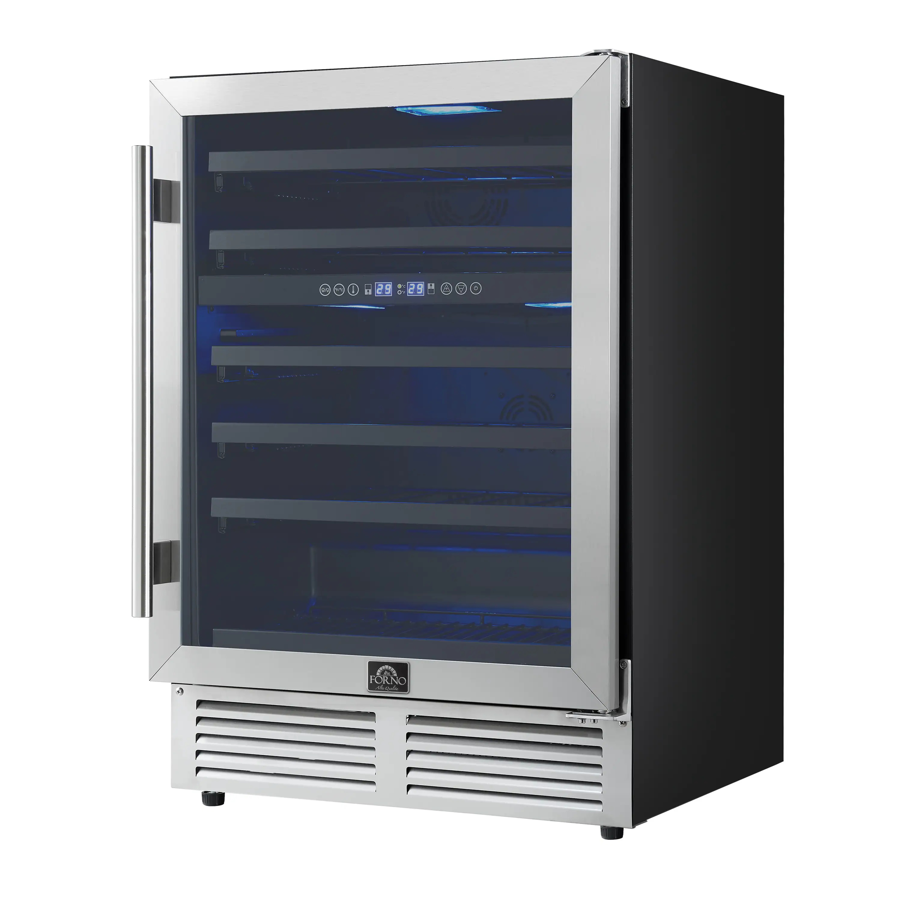 Forno Bachino 24-Inch Wine Cooler in Stainless Steel with LED Lighting, Triple Glass Door, & 51 Bottle Capacity (FWCDR6634-24S) - Image 3