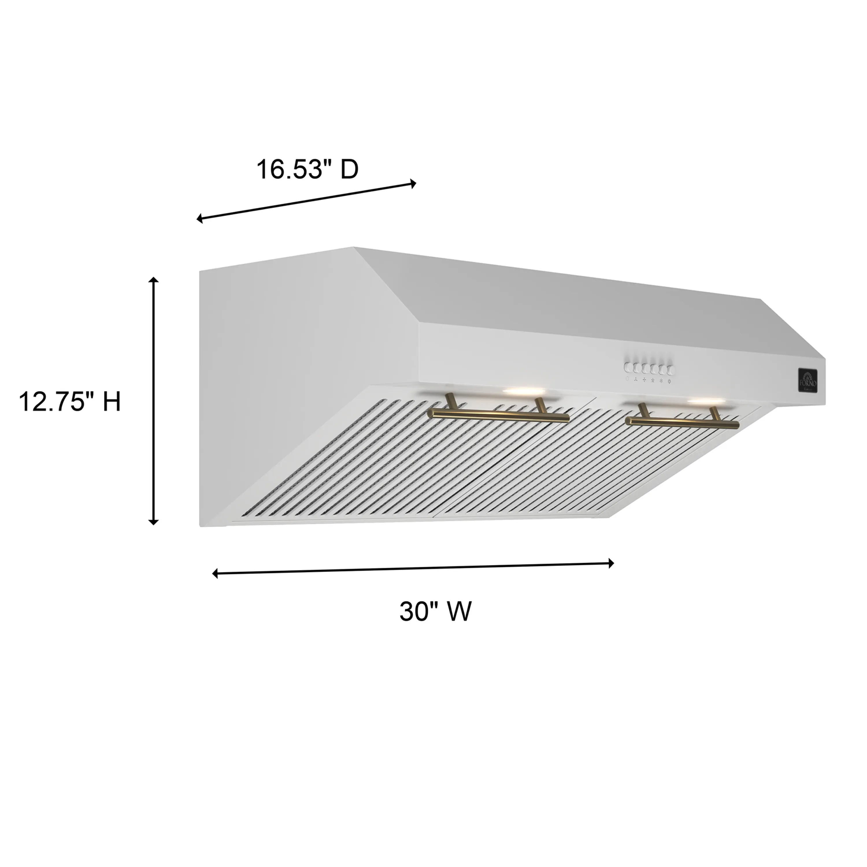 Forno 30-Inch Bari Espresso Under Cabinet Range Hood with 400 CFM in White with Antique Brass Trim (FRHUC5255-30WHT) - Image 15