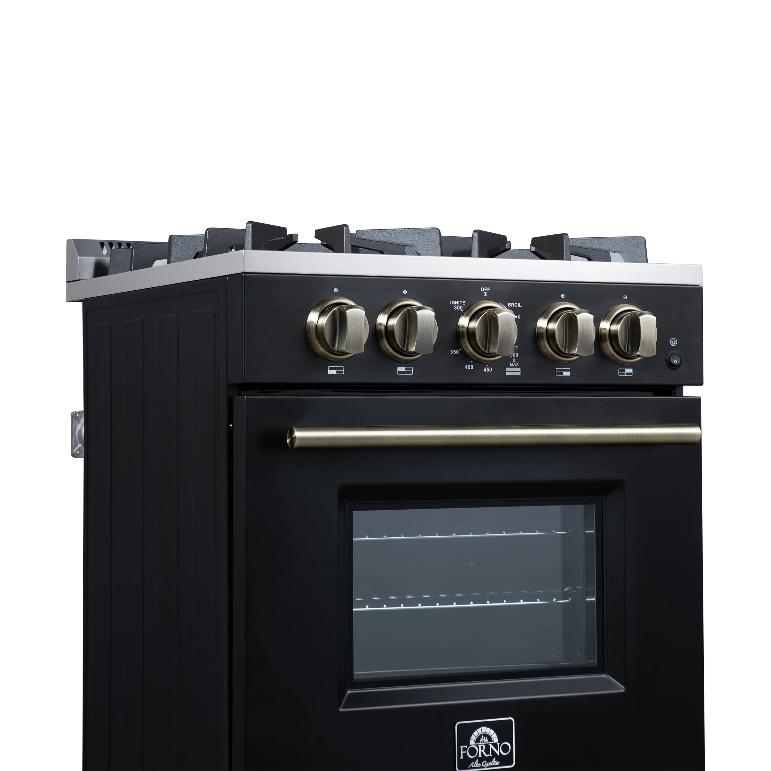 Forno Breno 24-Inch Freestanding Gas Range in Black with Antique Brass Trim (FFSGS6272-24BLK) - Image 10