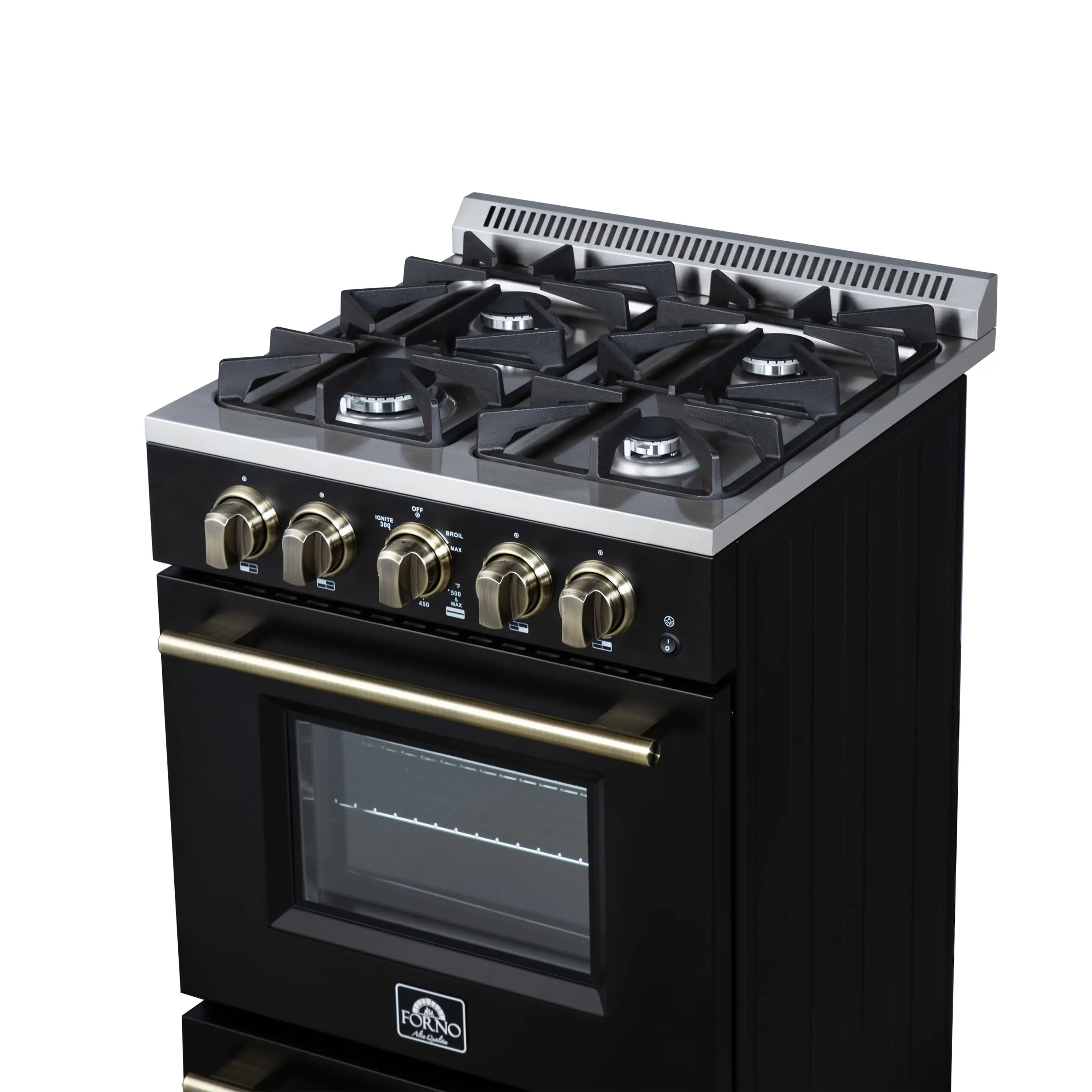 Forno Breno 24-Inch Freestanding Gas Range in Black with Antique Brass Trim (FFSGS6272-24BLK) - Image 11