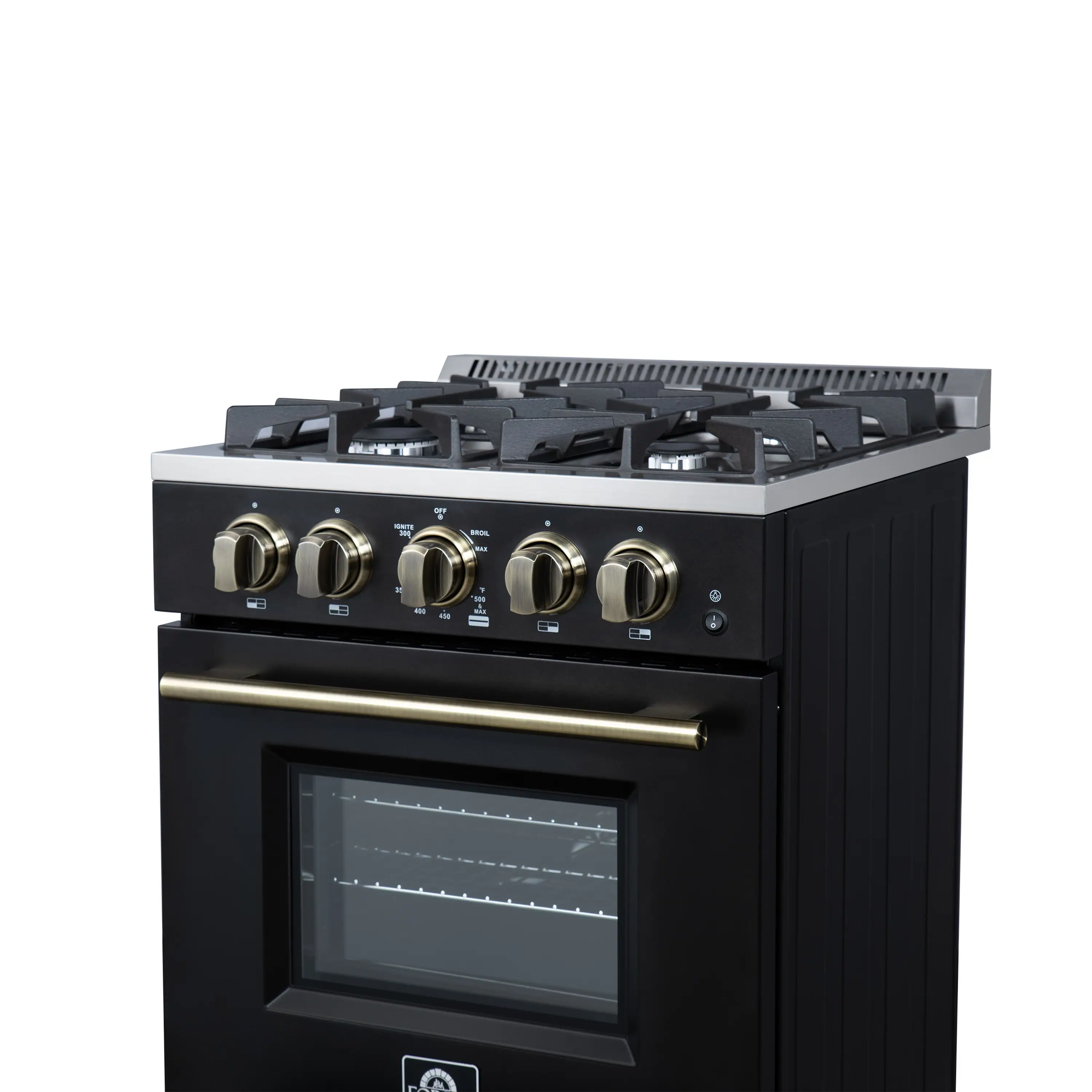 Forno Breno 24-Inch Freestanding Gas Range in Black with Antique Brass Trim (FFSGS6272-24BLK) - Image 12