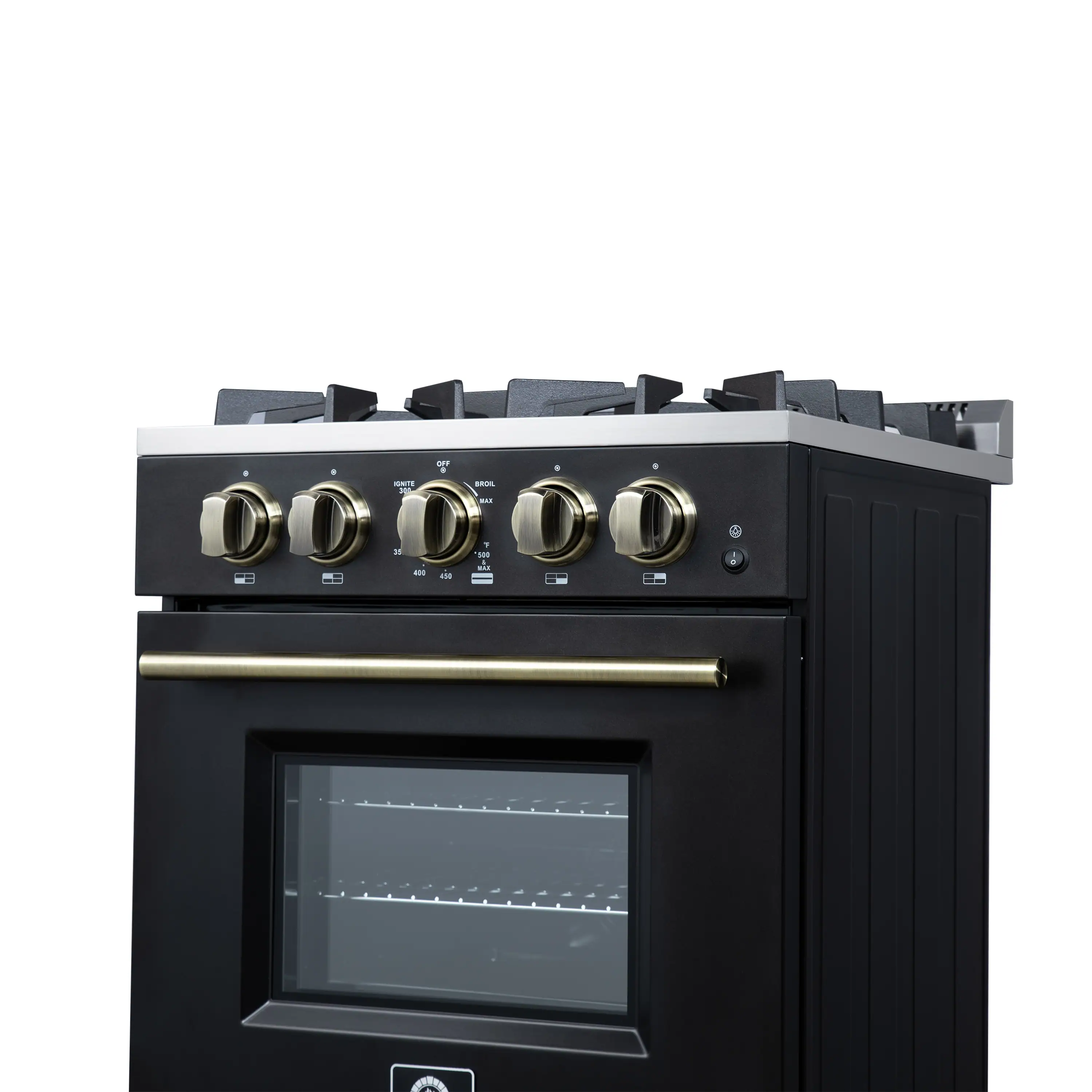 Forno Breno 24-Inch Freestanding Gas Range in Black with Antique Brass Trim (FFSGS6272-24BLK) - Image 13