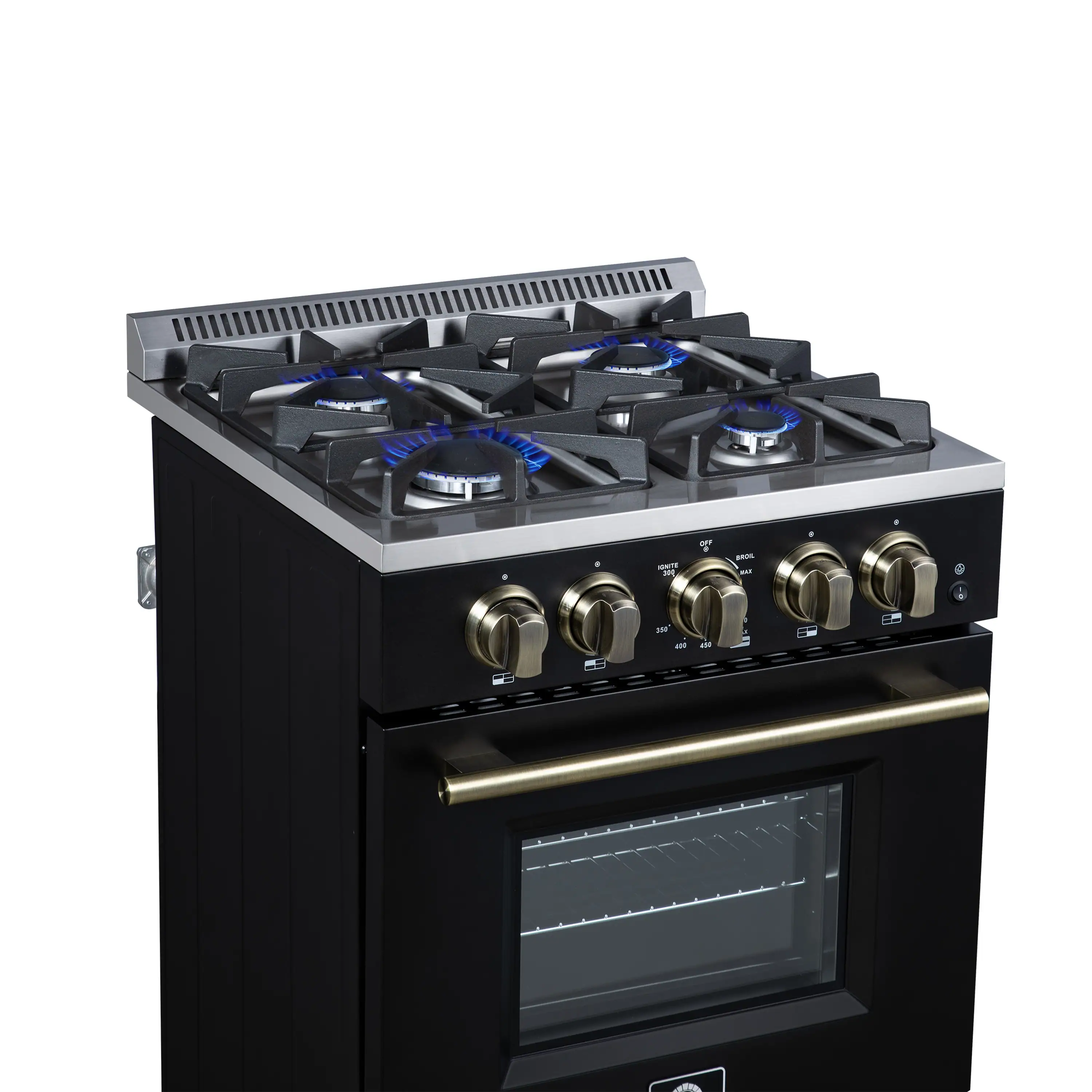 Forno Breno 24-Inch Freestanding Gas Range in Black with Antique Brass Trim (FFSGS6272-24BLK) - Image 14
