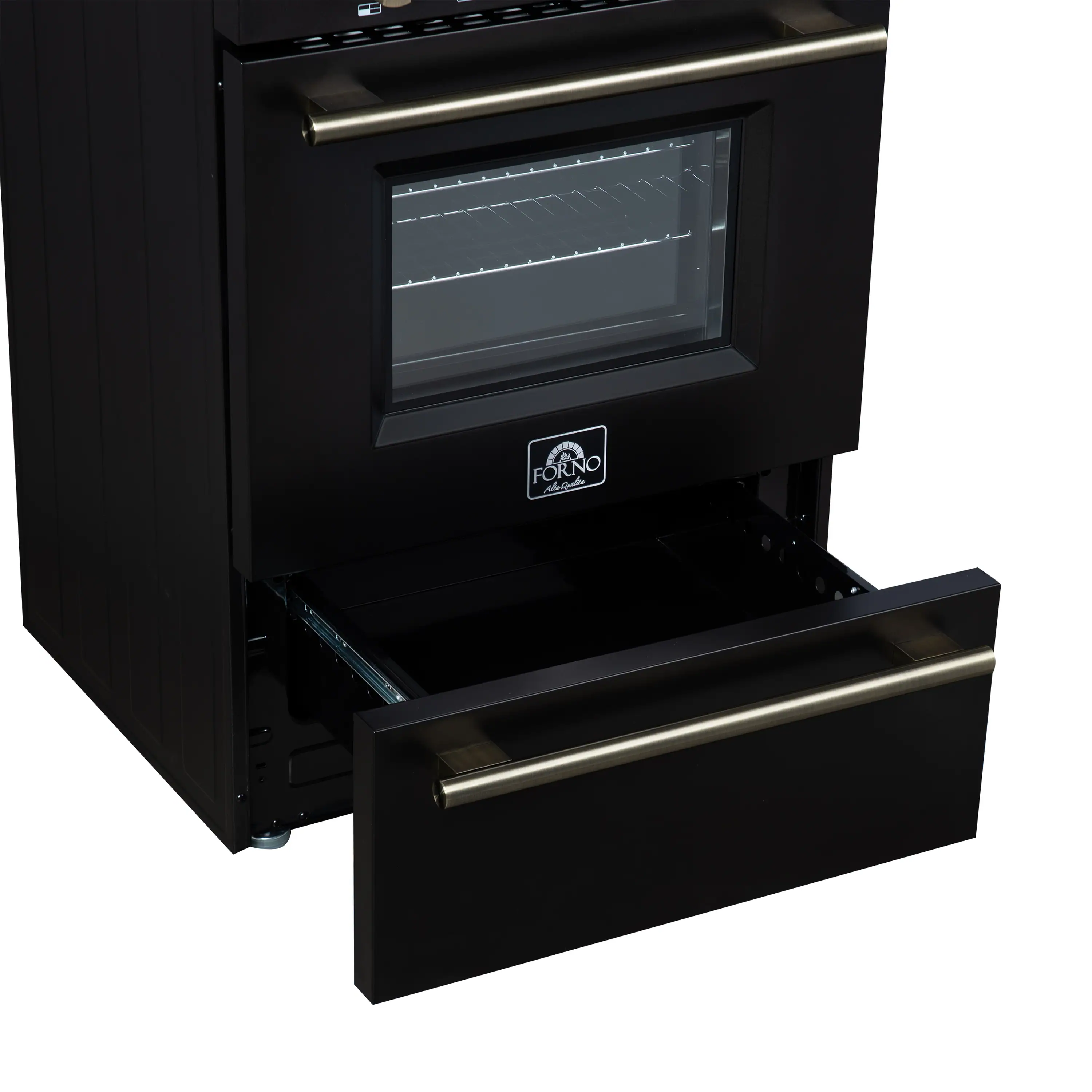 Forno Breno 24-Inch Freestanding Gas Range in Black with Antique Brass Trim (FFSGS6272-24BLK) - Image 15