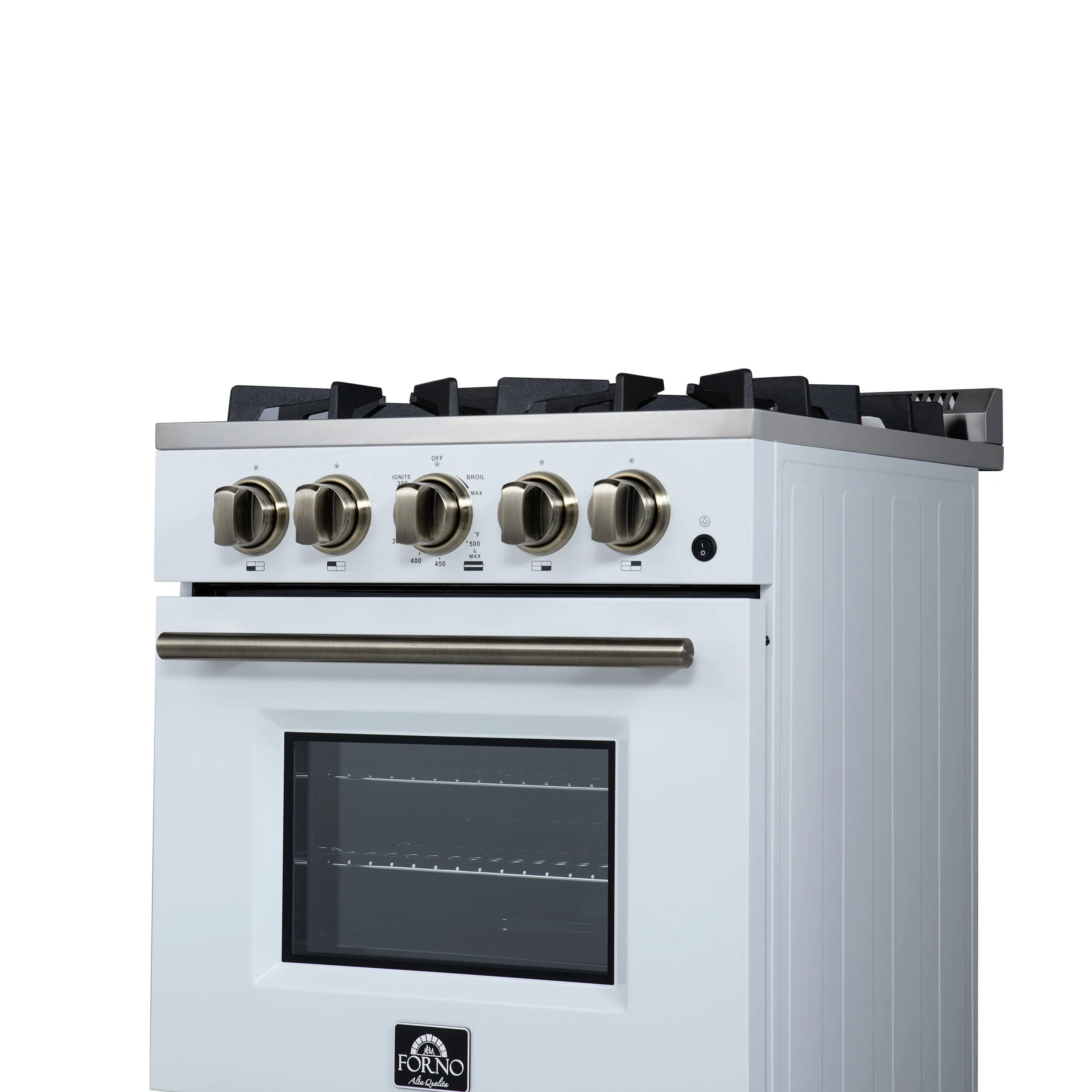 Forno Breno 24-Inch Freestanding Gas Range in White with Antique Brass Trim (FFSGS6272-24WHT) - Image 13