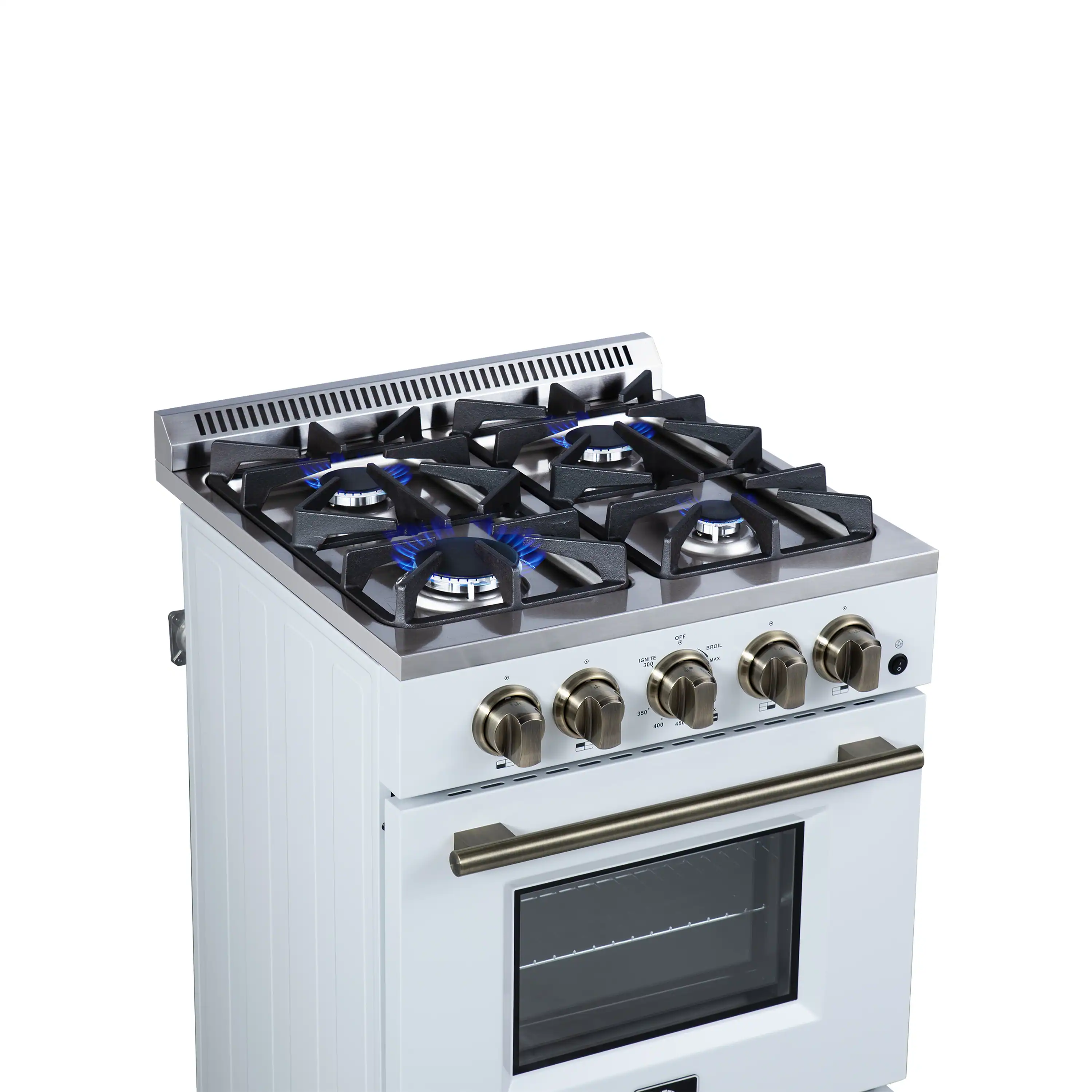 Forno Breno 24-Inch Freestanding Gas Range in White with Antique Brass Trim (FFSGS6272-24WHT) - Image 14
