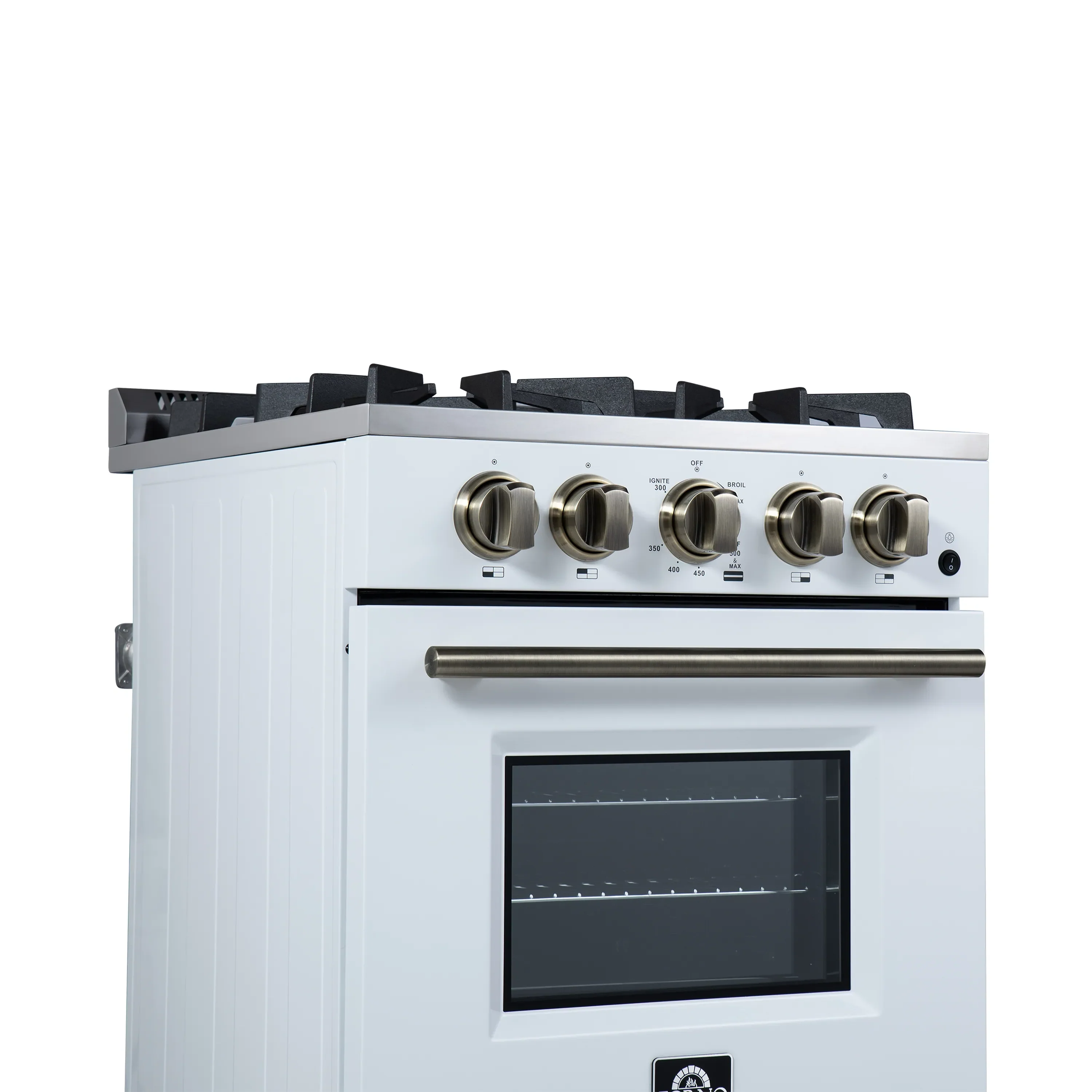 Forno Breno 24-Inch Freestanding Gas Range in White with Antique Brass Trim (FFSGS6272-24WHT) - Image 16