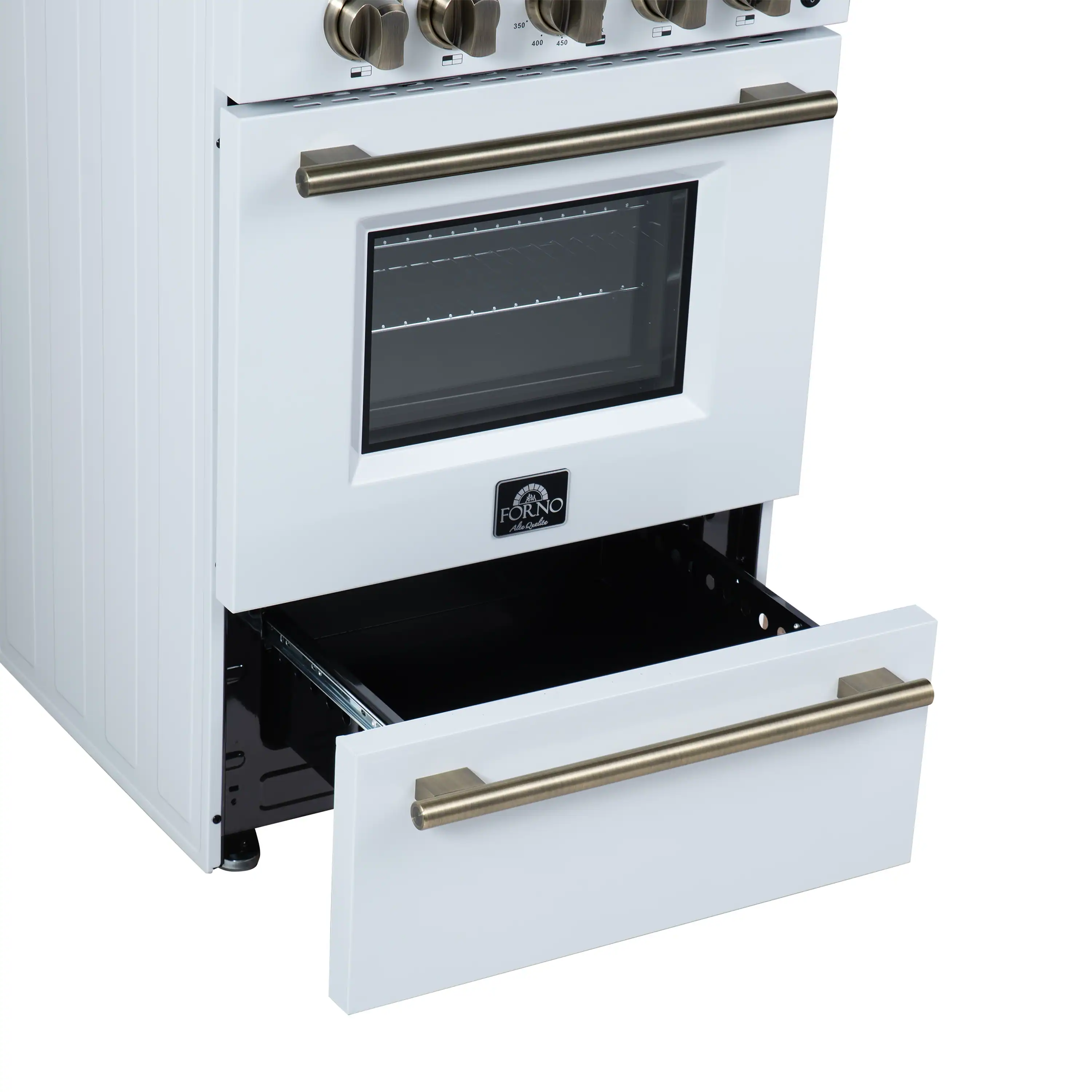 Forno Breno 24-Inch Freestanding Gas Range in White with Antique Brass Trim (FFSGS6272-24WHT) - Image 17