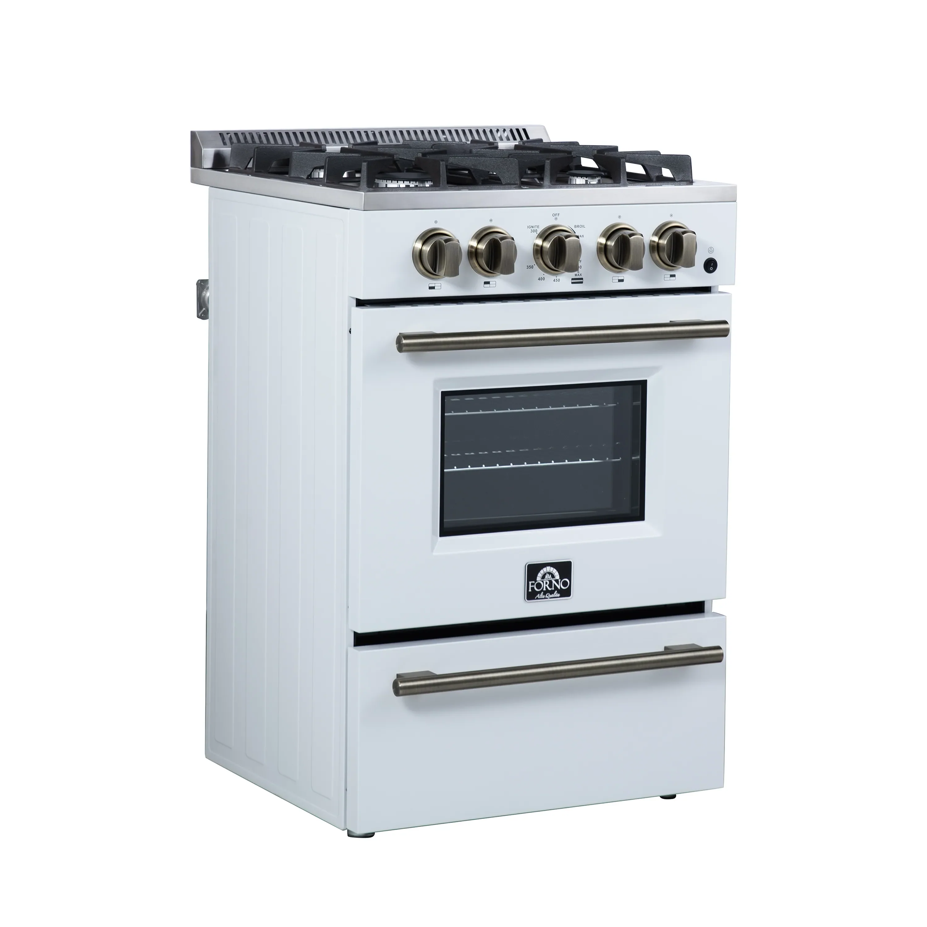 Forno Breno 24-Inch Freestanding Gas Range in White with Antique Brass Trim (FFSGS6272-24WHT) - Image 4