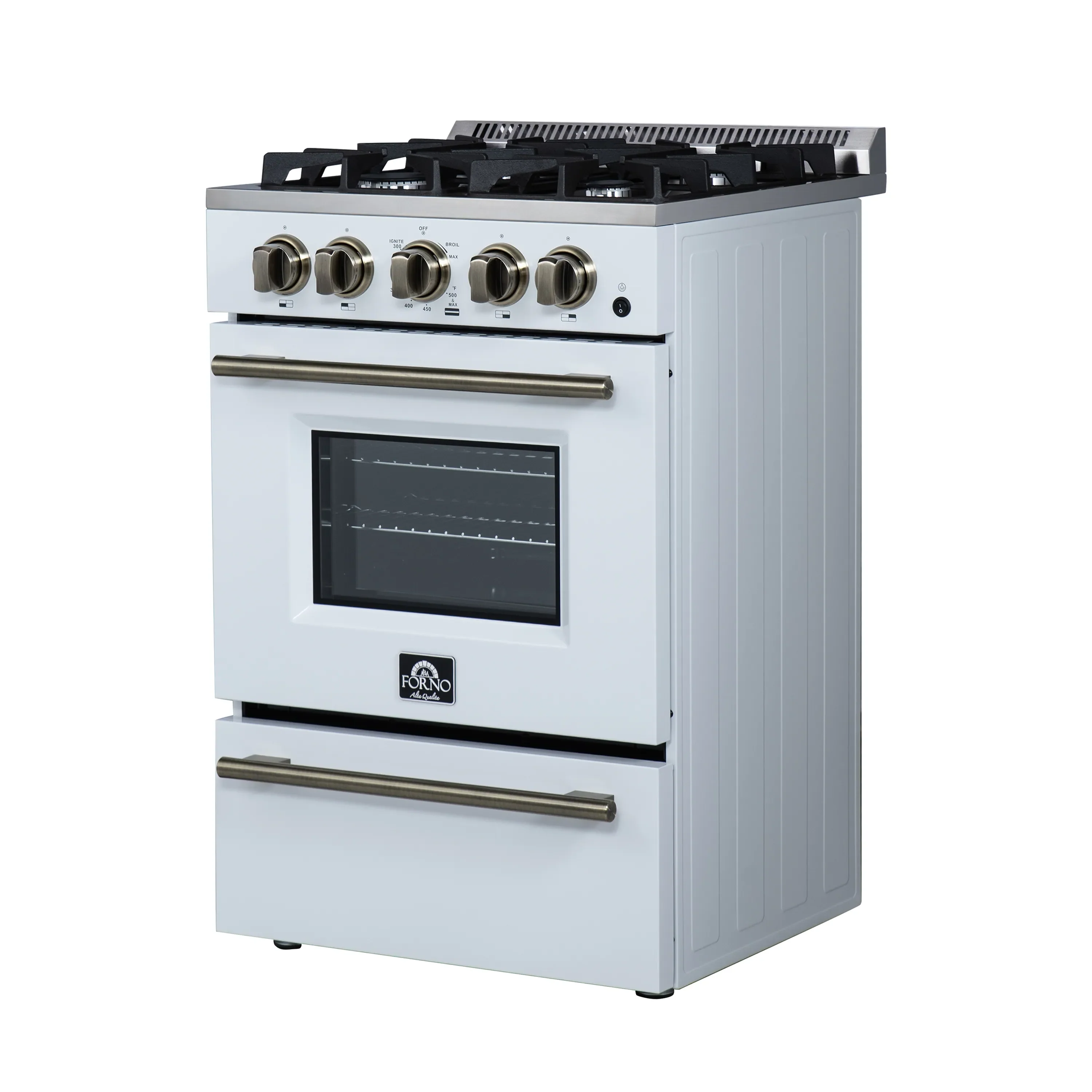 Forno Breno 24-Inch Freestanding Gas Range in White with Antique Brass Trim (FFSGS6272-24WHT) - Image 5