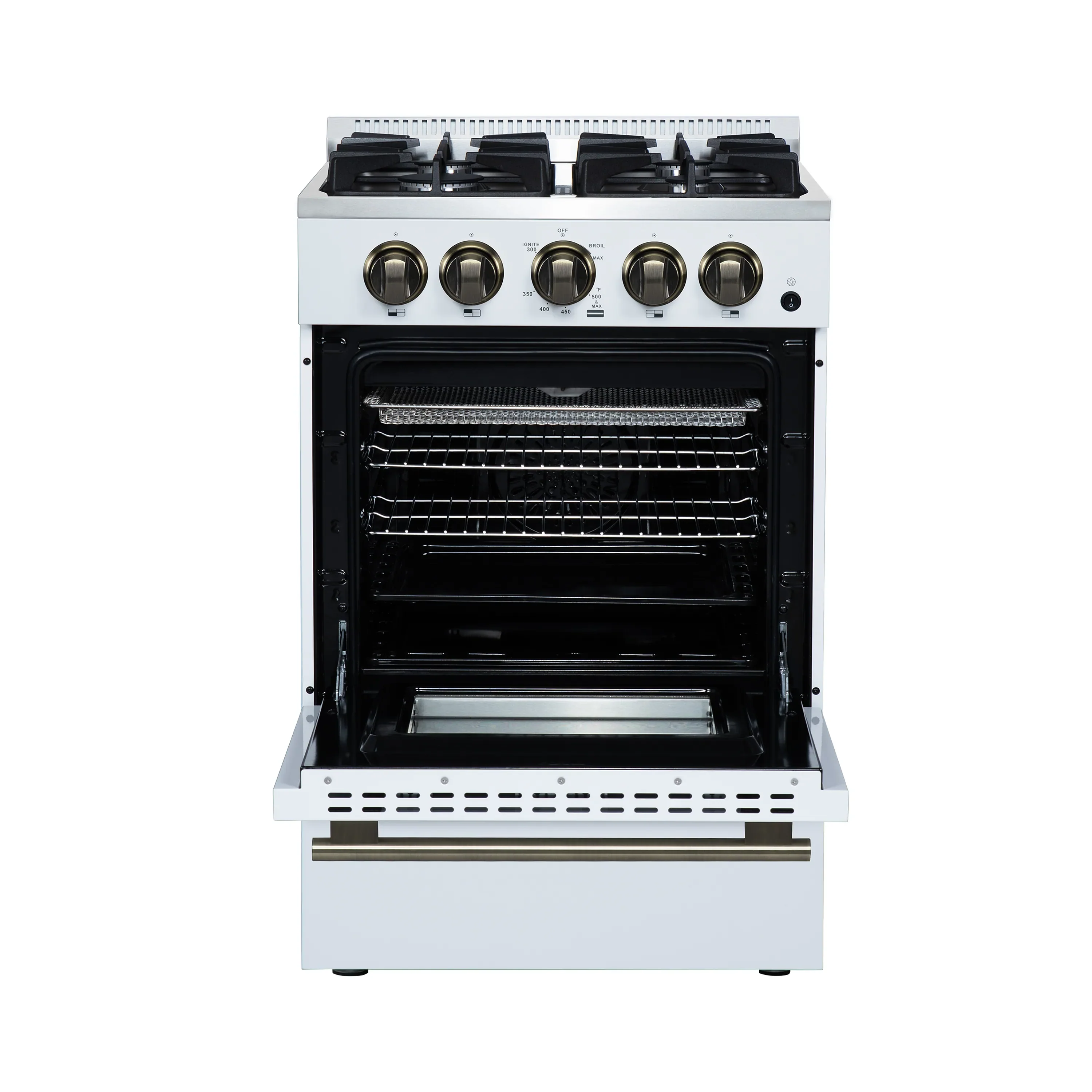 Forno Breno 24-Inch Freestanding Gas Range in White with Antique Brass Trim (FFSGS6272-24WHT) - Image 6