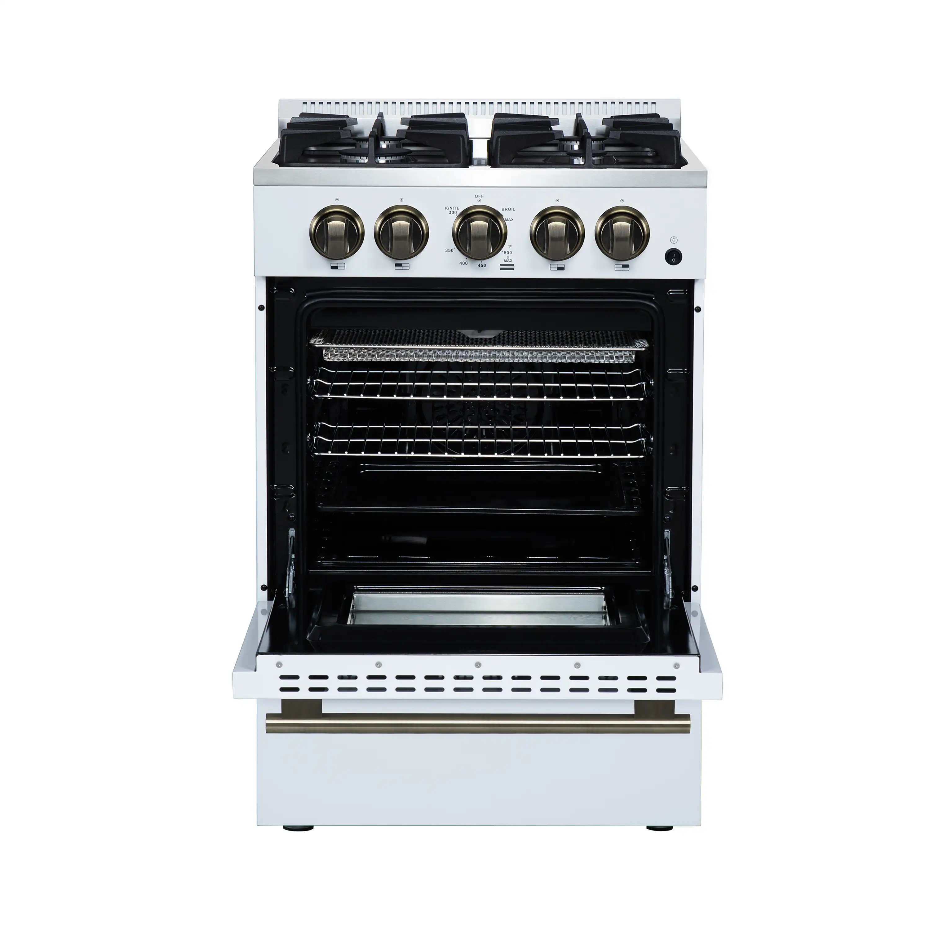 Forno Breno 24-Inch Freestanding Gas Range in White with Antique Brass Trim (FFSGS6272-24WHT) - Image 7