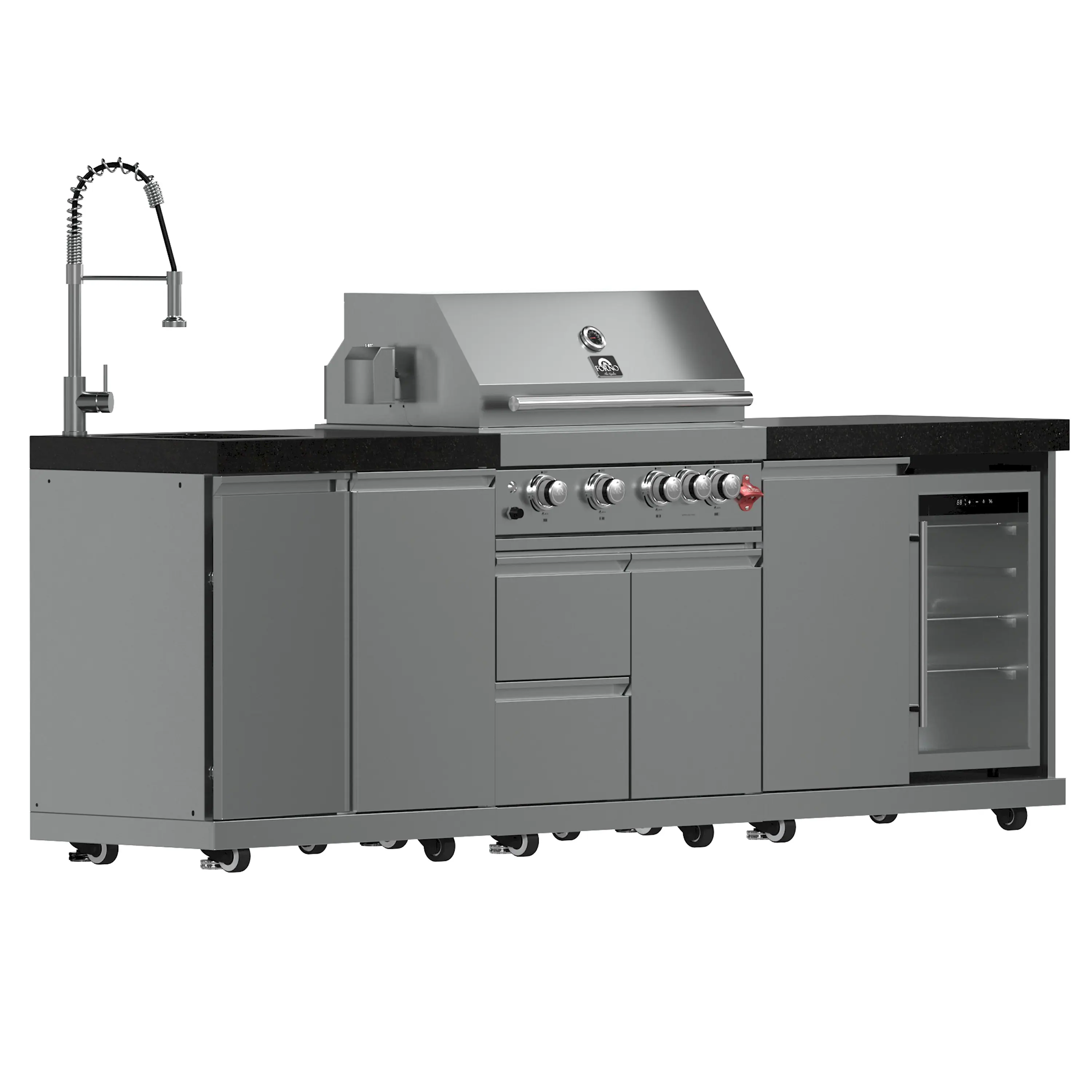 Forno Bulnes Outdoor Kitchen 30-Inch BBQ 60,000 BTU, with Sear, Rotisserie Infrared Burners, 1.8 Cu.Ft. Beverage Center, & Black Countertops (FODKT2506BLK) - Image 3