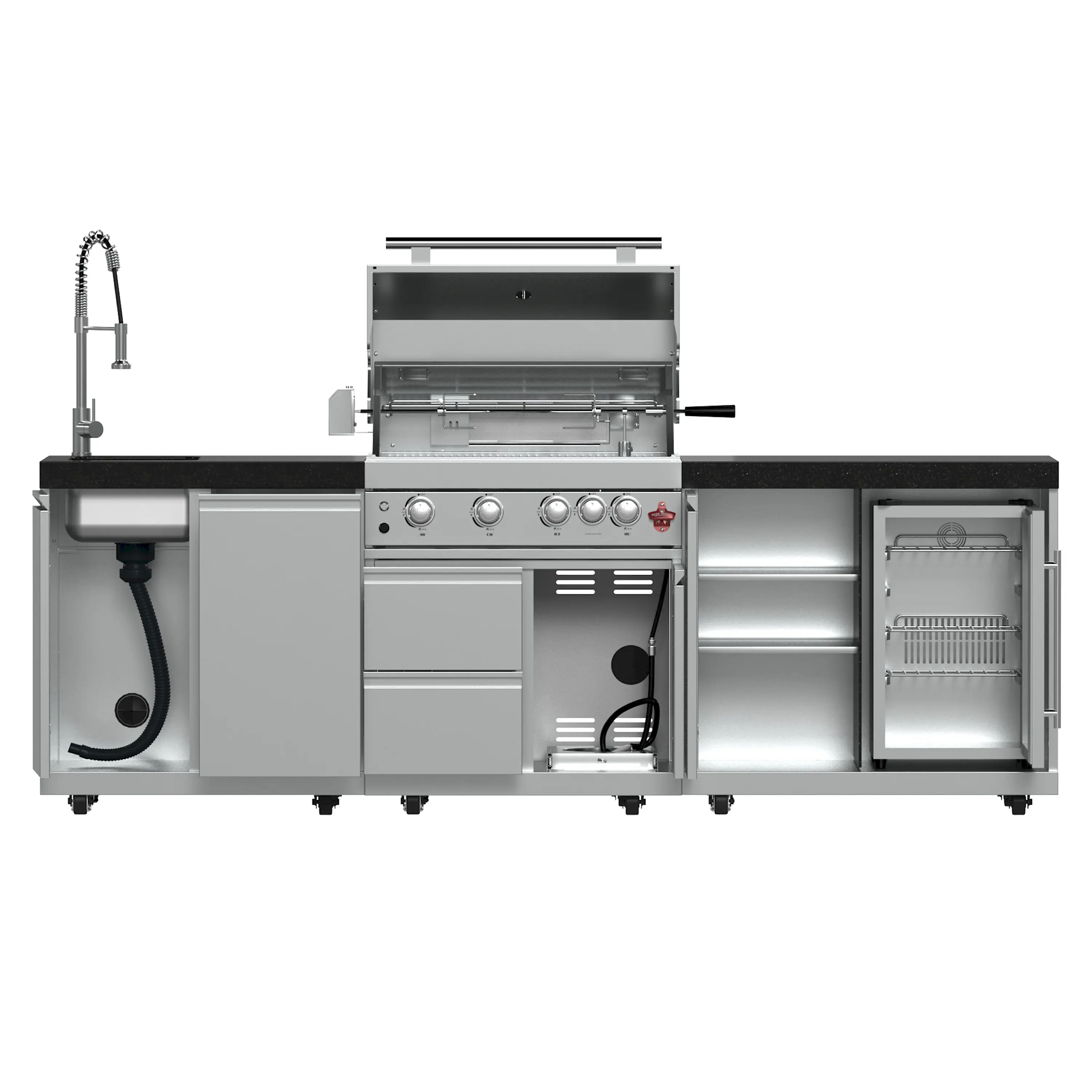 Forno Bulnes Outdoor Kitchen 30-Inch BBQ 60,000 BTU, with Sear, Rotisserie Infrared Burners, 1.8 Cu.Ft. Beverage Center, & Black Countertops (FODKT2506BLK) - Image 4
