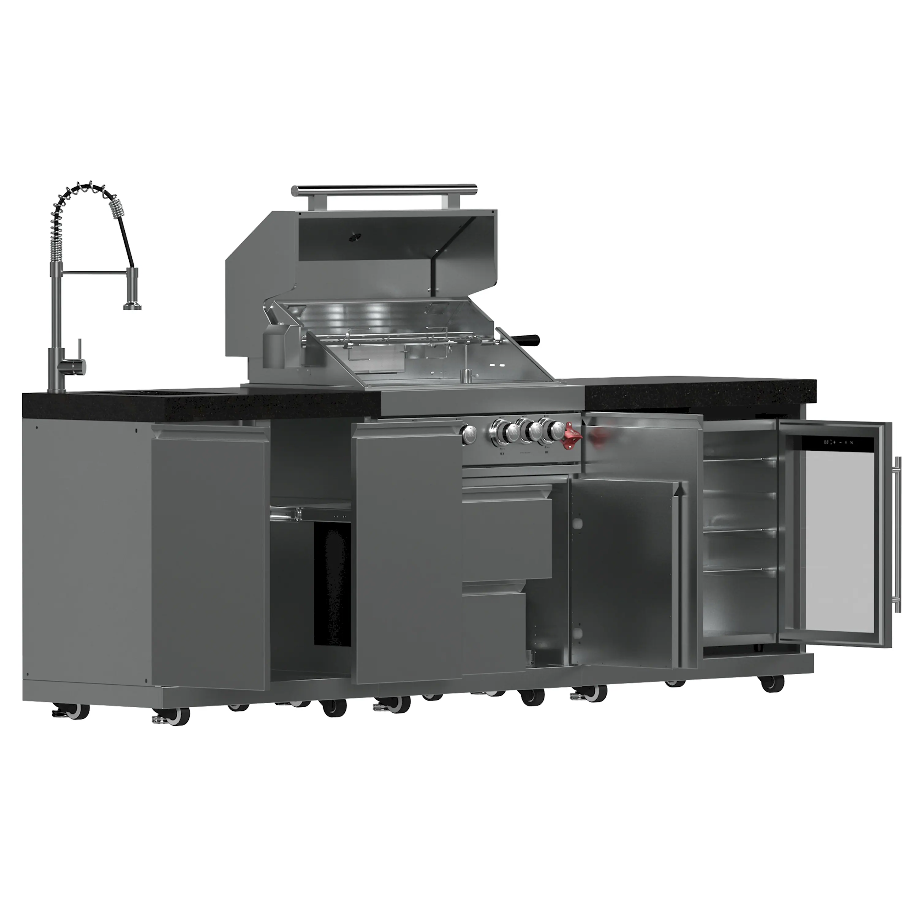 Forno Bulnes Outdoor Kitchen 30-Inch BBQ 60,000 BTU, with Sear, Rotisserie Infrared Burners, 1.8 Cu.Ft. Beverage Center, & Black Countertops (FODKT2506BLK) - Image 5