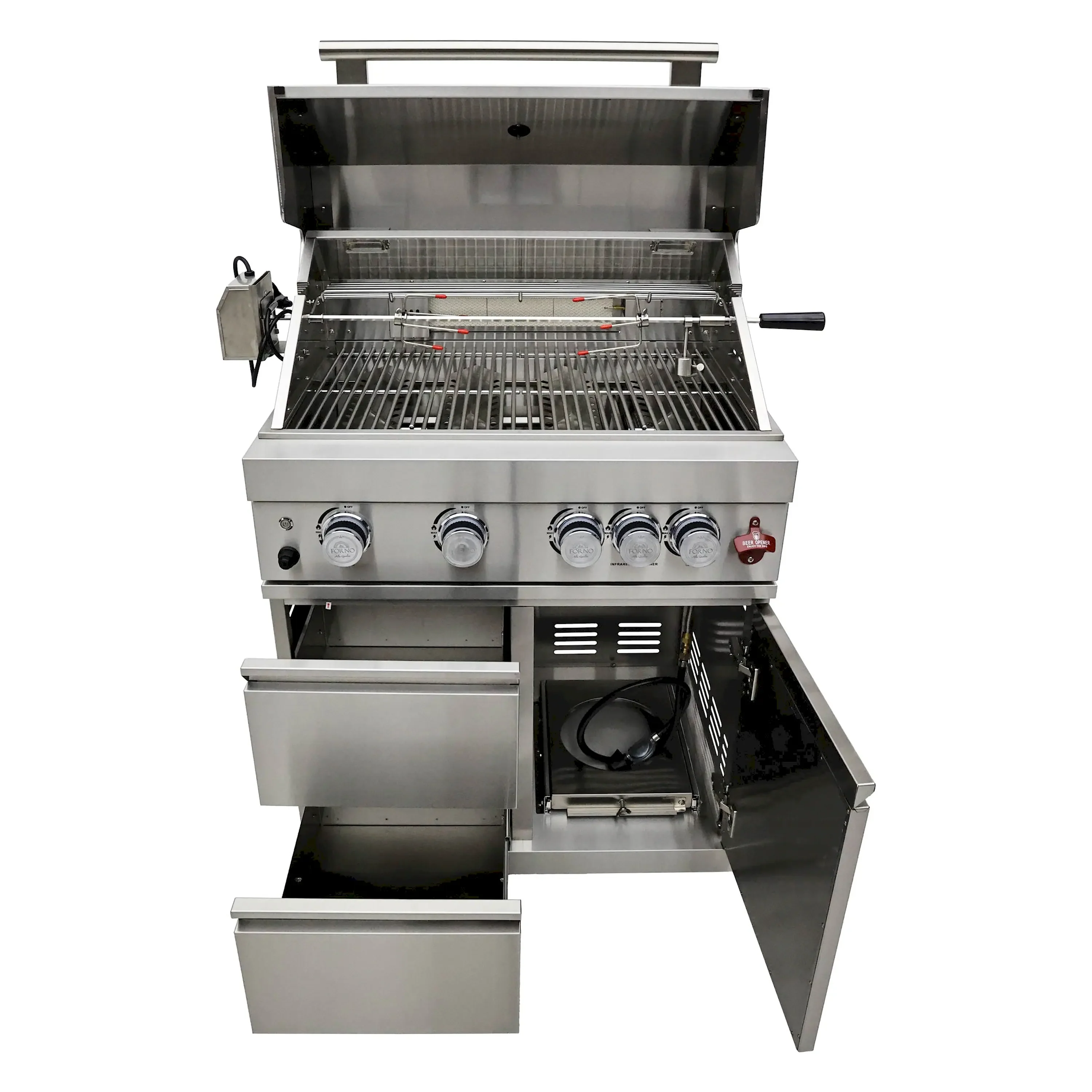Forno Bulnes Outdoor Kitchen 30-Inch BBQ 60,000 BTU, with Sear, Rotisserie Infrared Burners, 1.8 Cu.Ft. Beverage Center, & Black Countertops (FODKT2506BLK) - Image 8