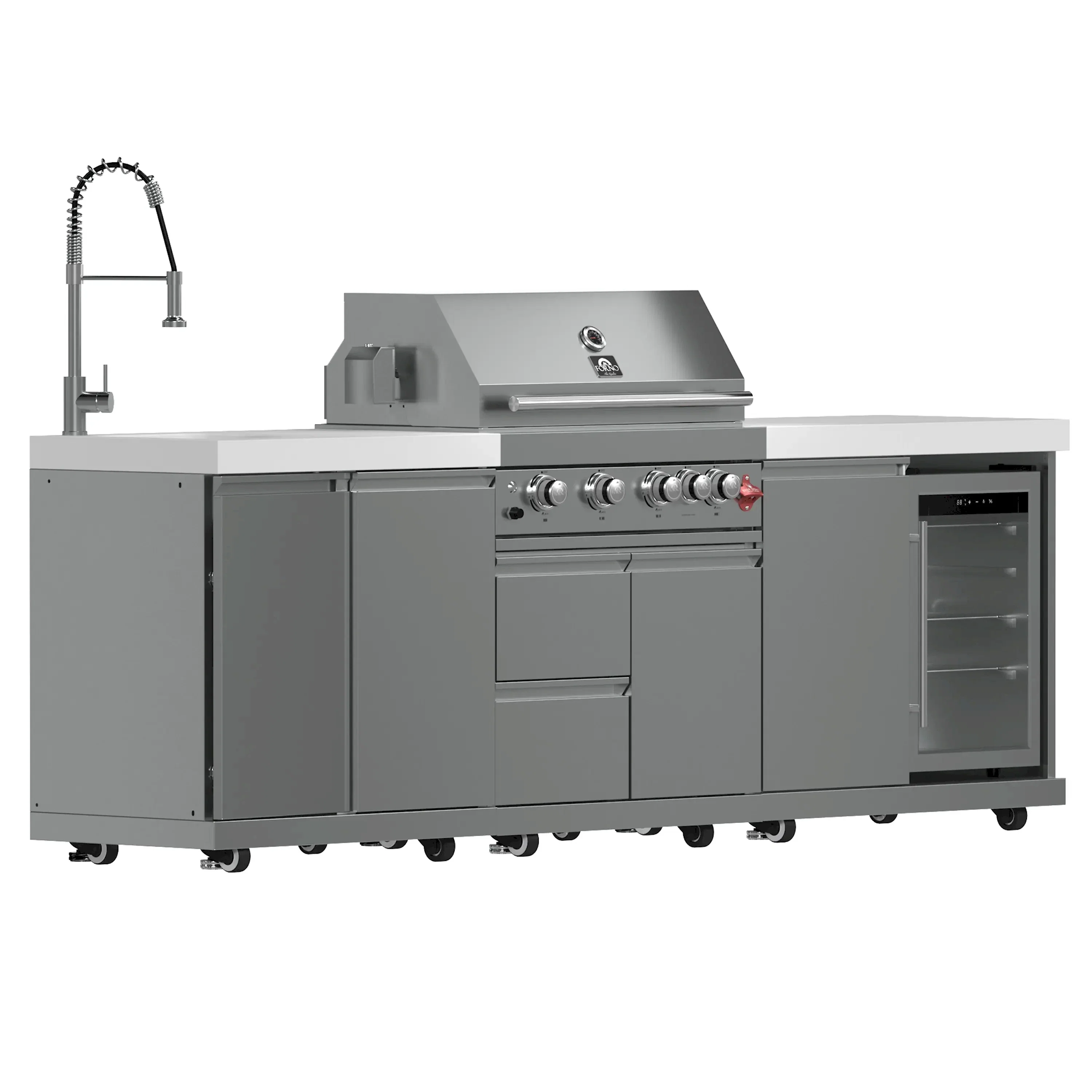 Forno Bulnes Outdoor Kitchen 30-Inch BBQ 60,000 BTU, with Sear, Rotisserie Infrared Burners, 1.8 Cu.Ft. Beverage Center, & White Countertops (FODKT2506WHT) - Image 4