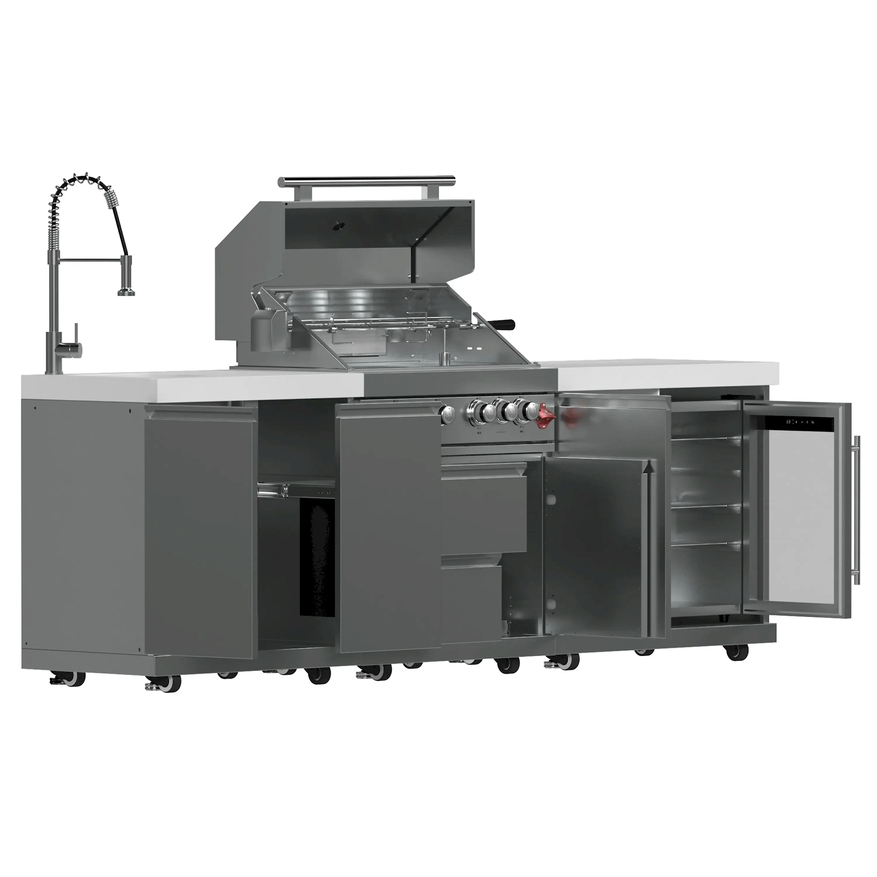 Forno Bulnes Outdoor Kitchen 30-Inch BBQ 60,000 BTU, with Sear, Rotisserie Infrared Burners, 1.8 Cu.Ft. Beverage Center, & White Countertops (FODKT2506WHT) - Image 5