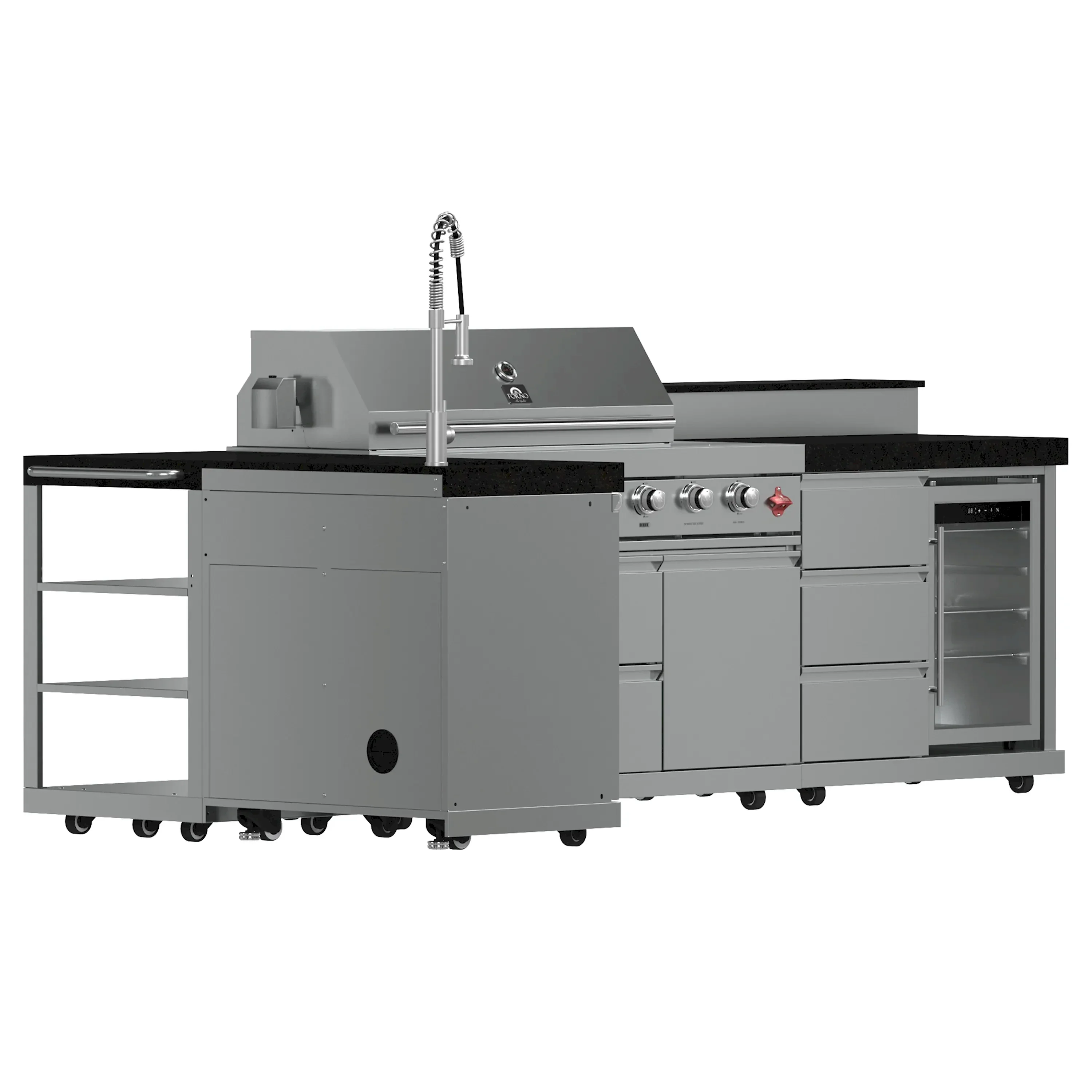 Forno Bulnes Outdoor Kitchen 40-Inch BBQ 95,000 BTU, with 5 Burners, Sear & Rotisserie Infrared Side Burner, 1.8 cu.ft. Beverage Center & Black Granite Countertops (FODKT2520BLK) - Image 5
