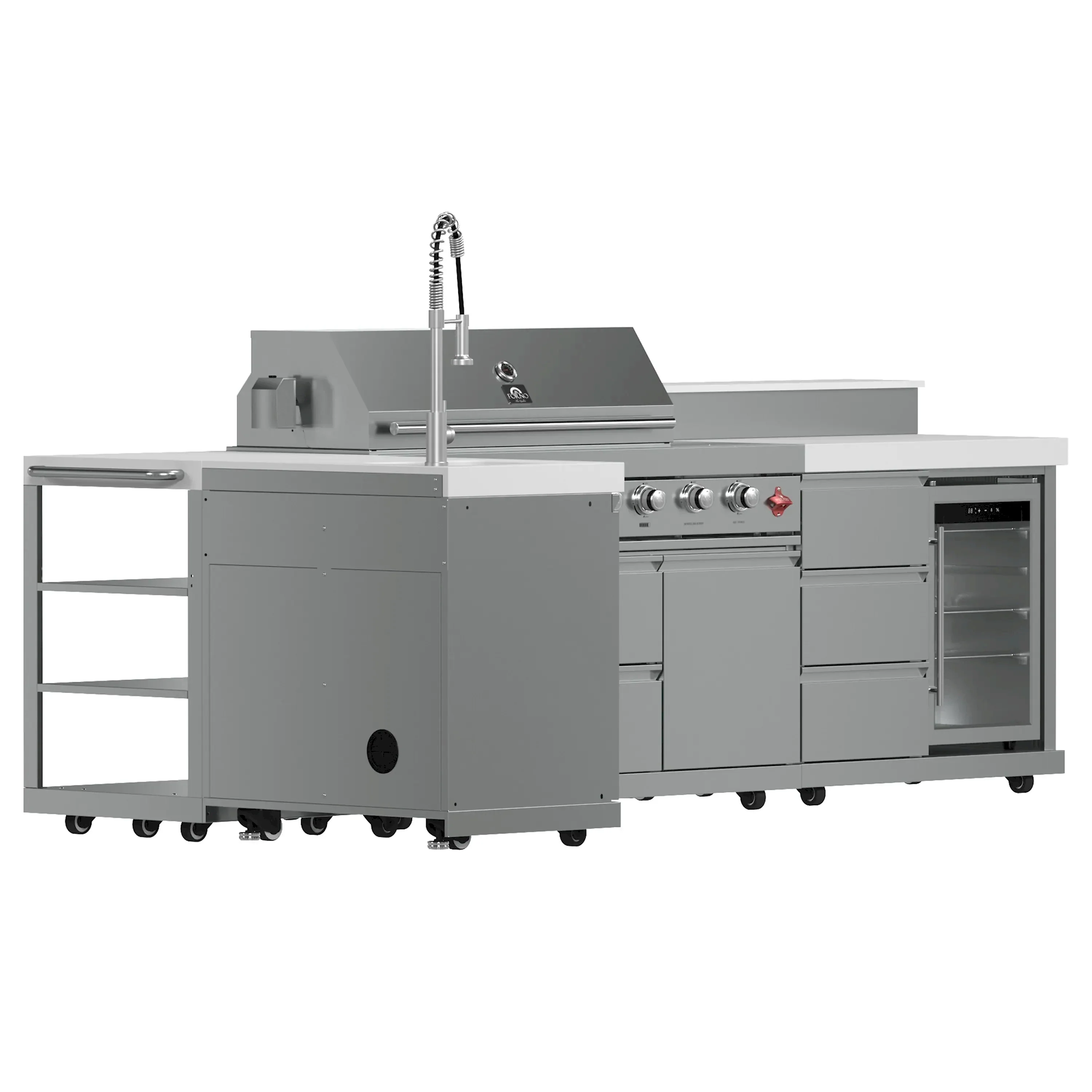 Forno Bulnes Outdoor Kitchen 40-Inch BBQ 95,000 BTU, with 5 Burners, Sear & Rotisserie Infrared Side Burner, 1.8 cu.ft. Beverage Center & White Sintered Stone Countertops (FODKT2520WHT) - Image 5