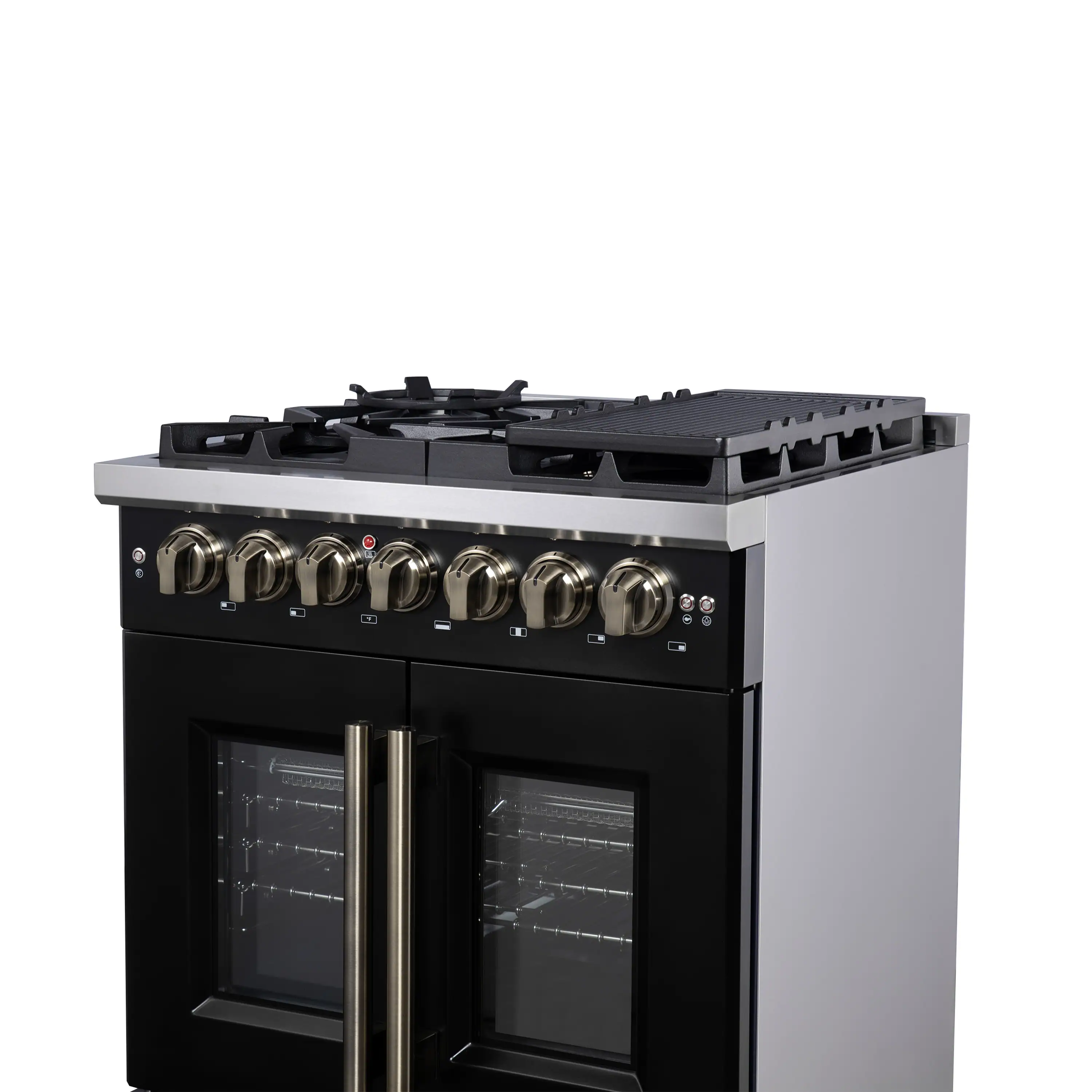 Forno Capriasca 30-Inch Freestanding French Door Dual Fuel Range in Black with Antique Brass Handle (FFSGS6387-30BLK) - Image 10