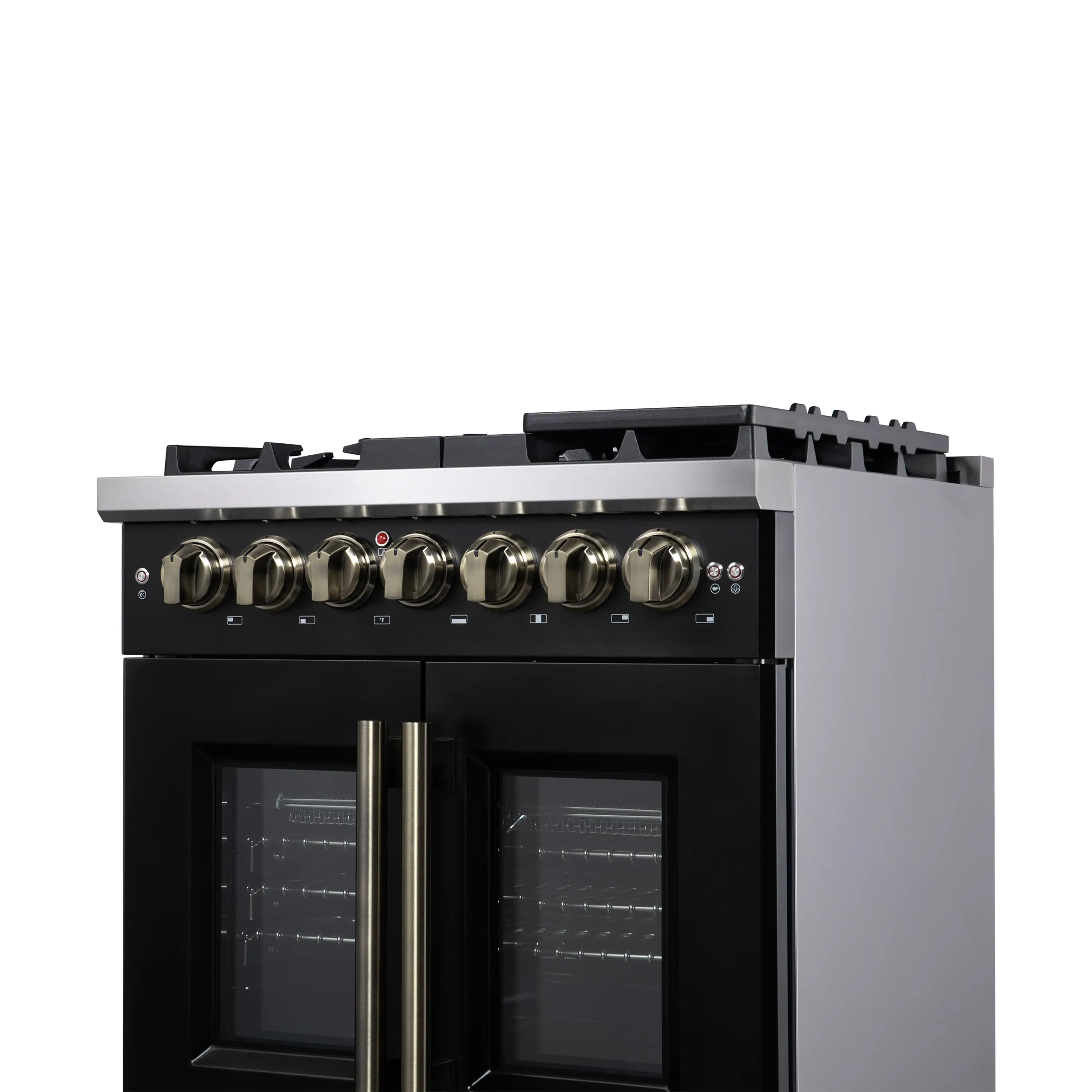 Forno Capriasca 30-Inch Freestanding French Door Dual Fuel Range in Black with Antique Brass Handle (FFSGS6387-30BLK) - Image 11