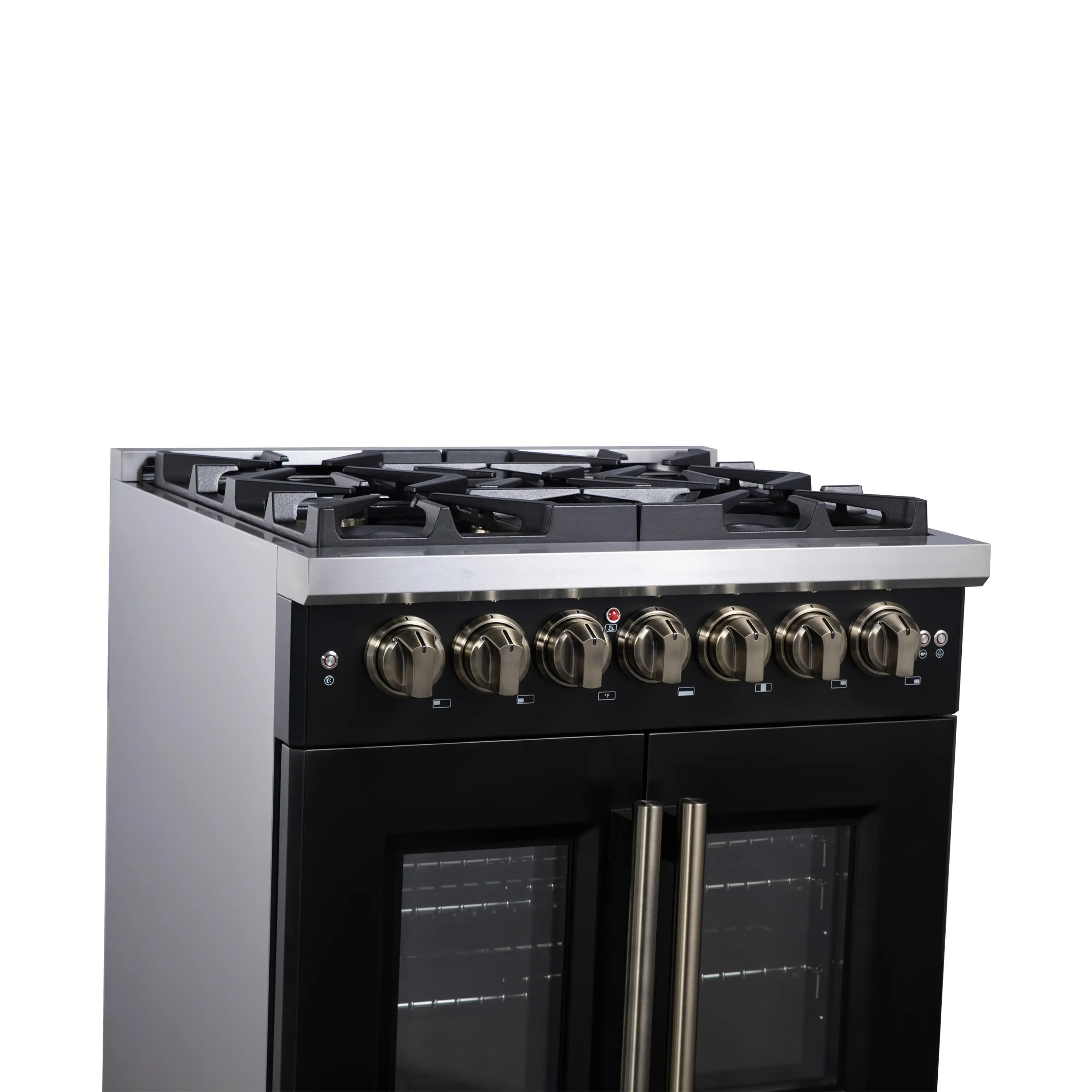Forno Capriasca 30-Inch Freestanding French Door Dual Fuel Range in Black with Antique Brass Handle (FFSGS6387-30BLK) - Image 6