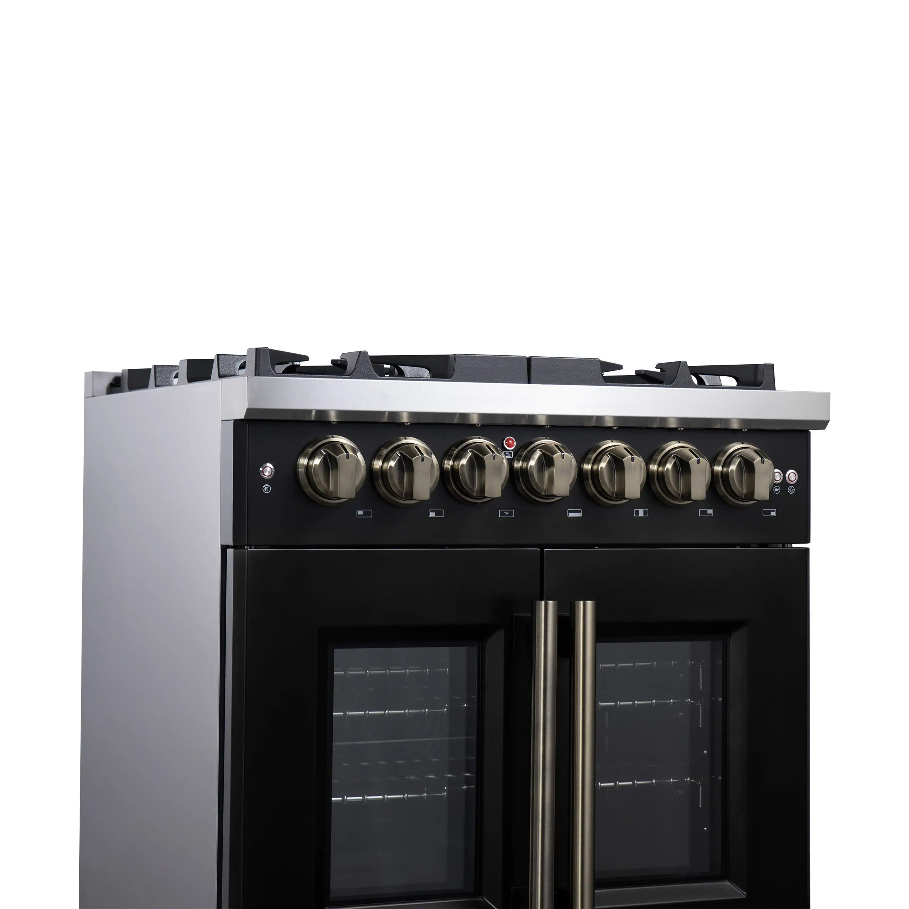 Forno Capriasca 30-Inch Freestanding French Door Dual Fuel Range in Black with Antique Brass Handle (FFSGS6387-30BLK) - Image 7