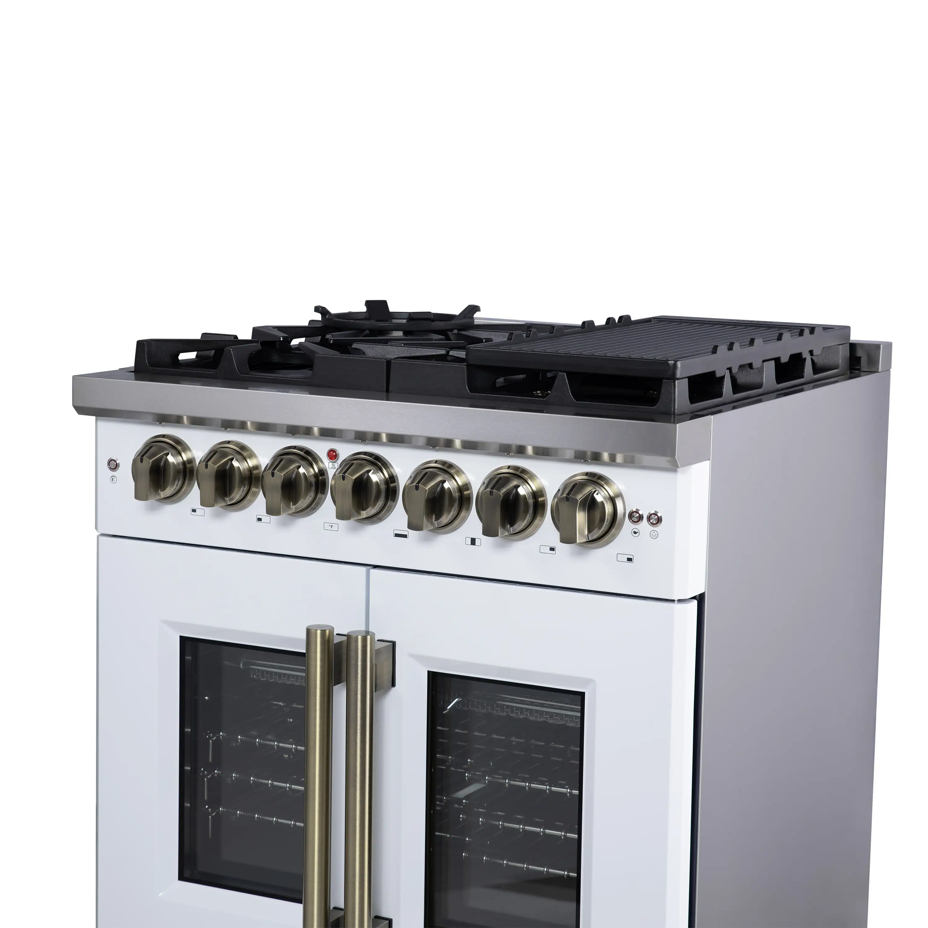 Forno Capriasca 30-Inch Freestanding French Door Dual Fuel Range in White with Antique Brass Handle (FFSGS6387-30WHT) - Image 11