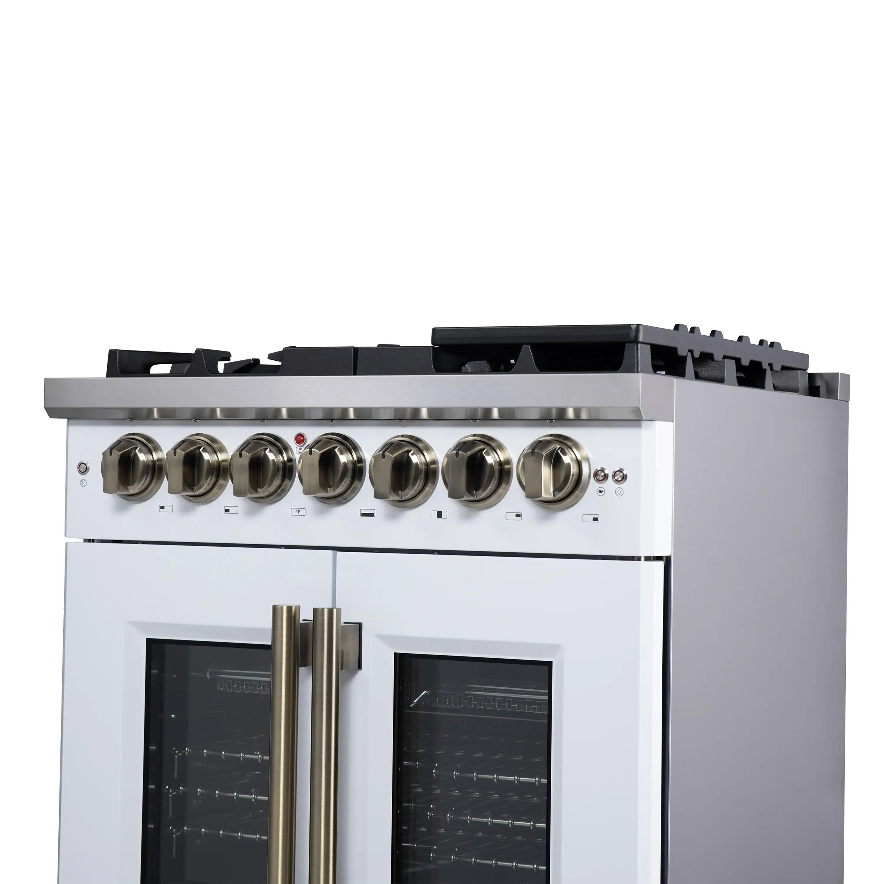 Forno Capriasca 30-Inch Freestanding French Door Dual Fuel Range in White with Antique Brass Handle (FFSGS6387-30WHT) - Image 12