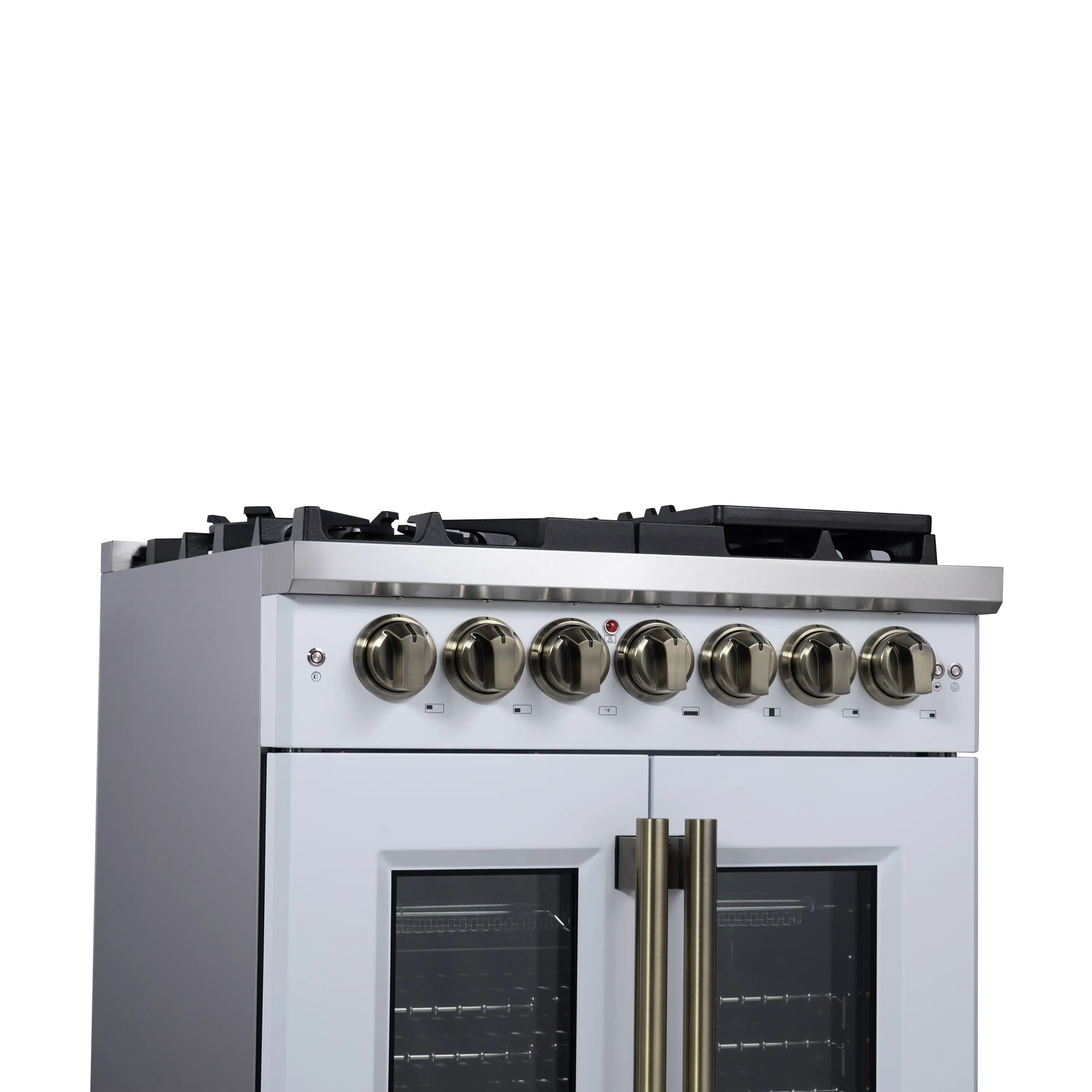 Forno Capriasca 30-Inch Freestanding French Door Dual Fuel Range in White with Antique Brass Handle (FFSGS6387-30WHT) - Image 6