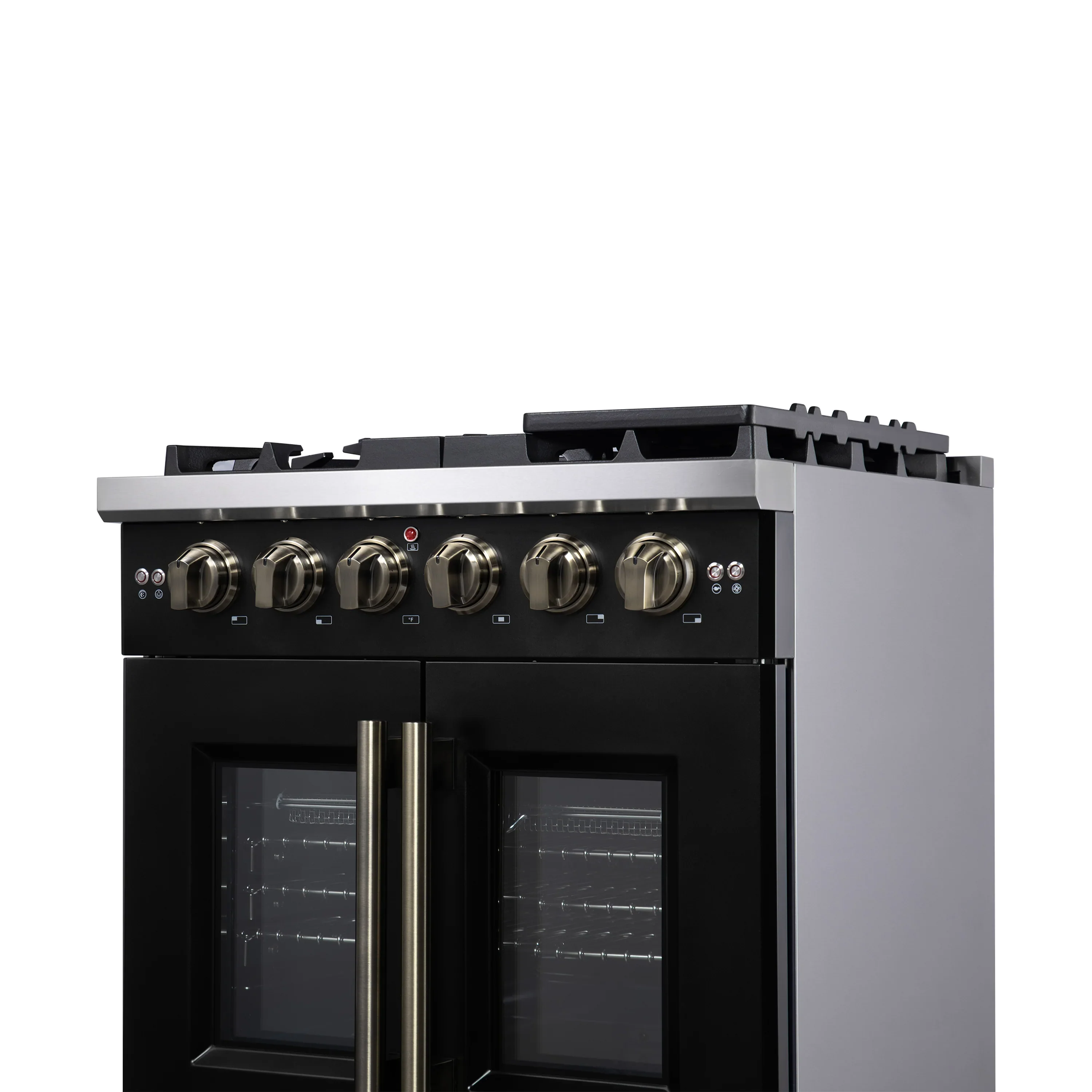 Forno Capriasca 30-Inch Freestanding French Door Gas Range with 4 Burners and 4.32 Cu.Ft. Convection Oven in Black with Antique Brass Handle (FFSGS6460-30BLK) - Image 12