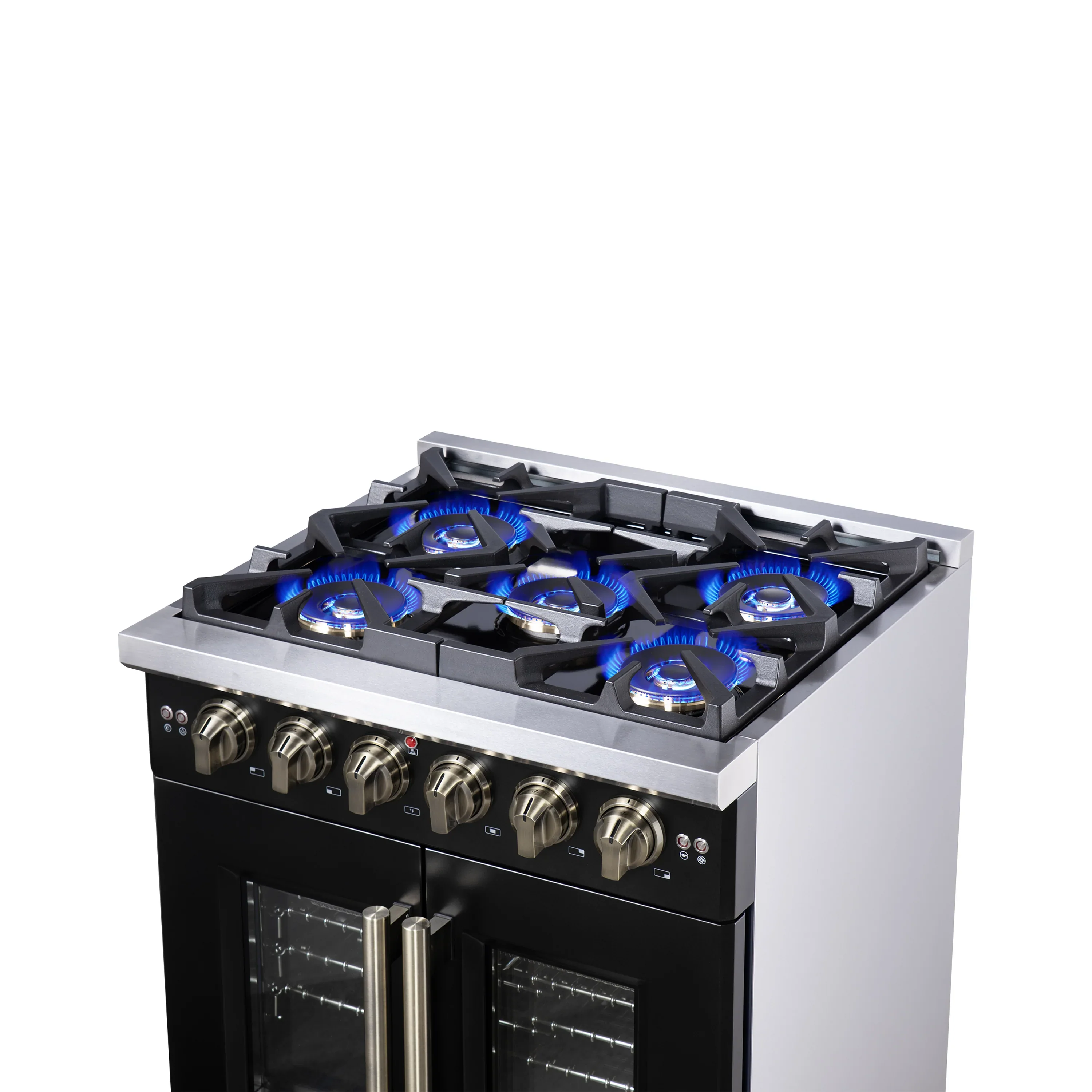 Forno Capriasca 30-Inch Freestanding French Door Gas Range with 4 Burners and 4.32 Cu.Ft. Convection Oven in Black with Antique Brass Handle (FFSGS6460-30BLK) - Image 13